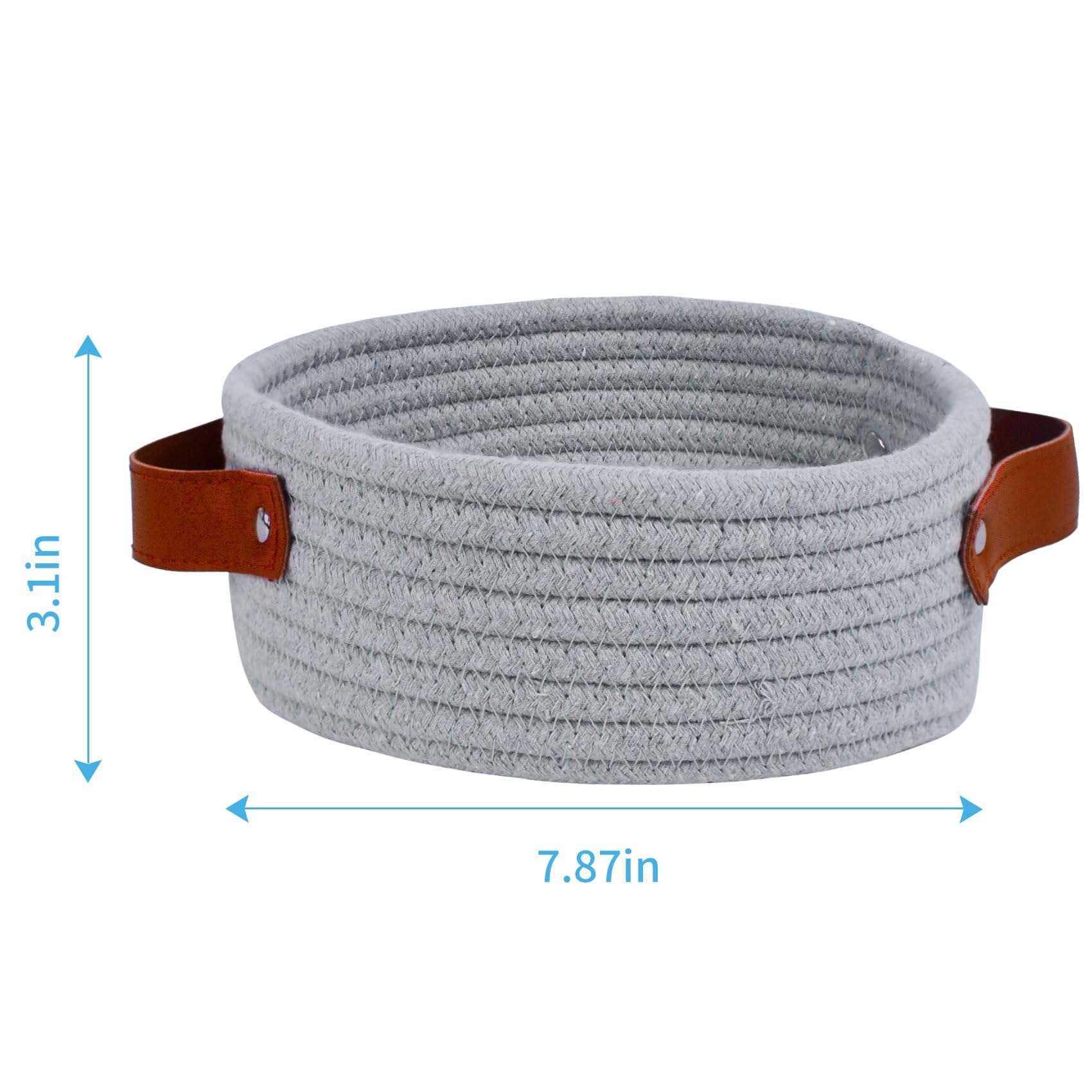 ABenkle Small Storage Basket - Mini Cotton Rope Woven Shelf Basket for Nursery, Spa, Home Decor | Boho Decorative Organizer for Toys, Gifts, Dog & Cat Supplies | Perfect for Bathroom, Bedroom, Office Organization (XS, Grey)