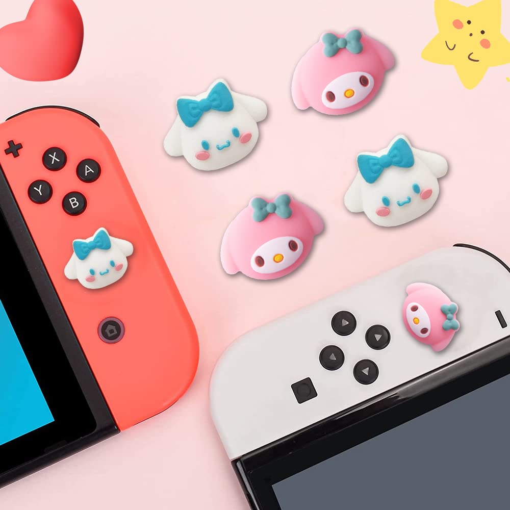 Cute Bunny Joystick Caps for Nintendo Switch Lite/OLED - 4 PCS Thumb Grips Cover for Joycon Controller Accessories - Soft Anti-Slip Analog Stick Buttons - Perfect for Gaming Comfort & Style Enhancement - Great Gift for Gamers