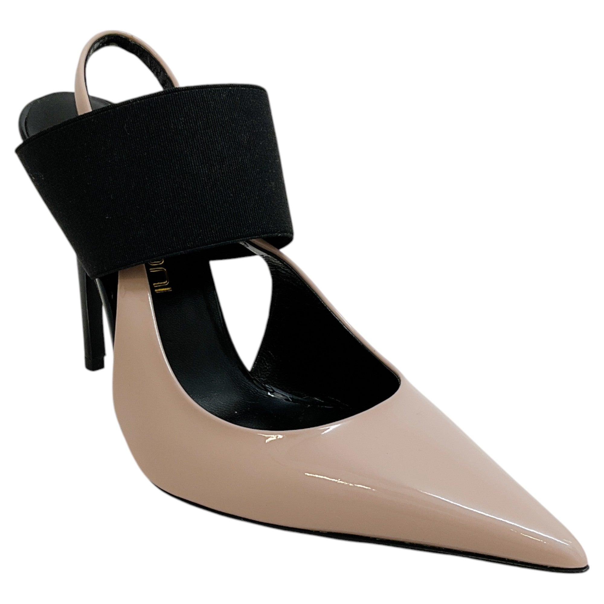 Bruno Frisoni Nude Patent & Black Pointy Toe Tonic Slingback Pumps - Elegant High Heels for Women, Perfect for Office, Party & Special Occasions