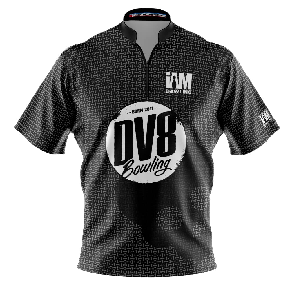 DV8 I AM Bowling Fun Design 2040-DV8 Sublimated Bowling Jersey with Sash Collar - Halloween Bones Print - Custom Logo Infusion - Perfect for Bowling Leagues & Halloween Costume Parties