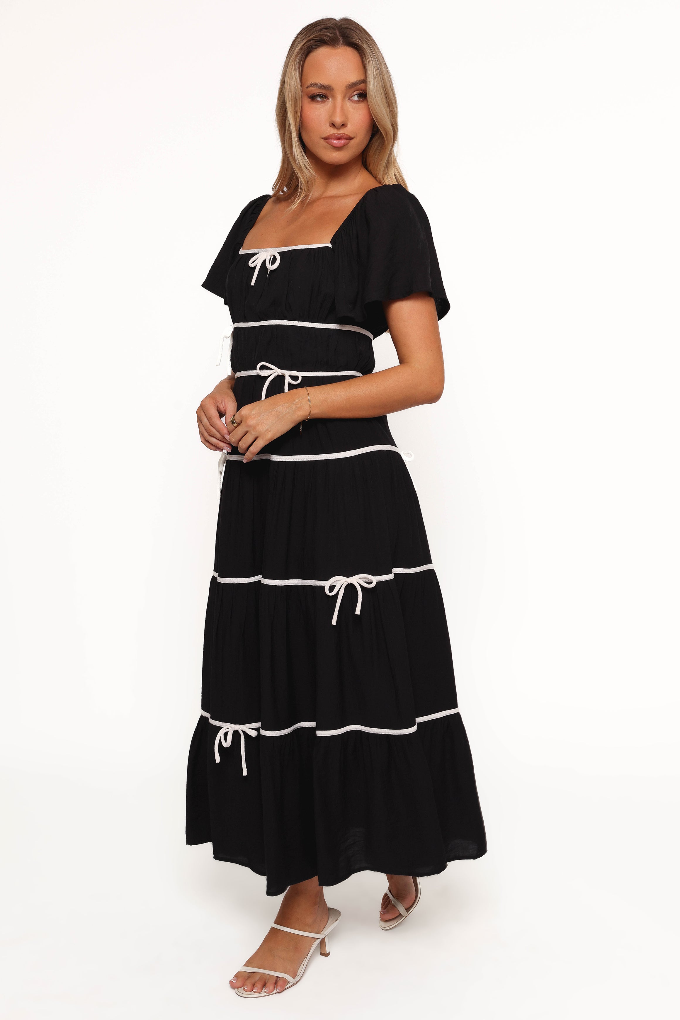 Harvey Maxi Bow Dress for Women - Elegant Black & White Long Dress for Special Occasions, Parties, and Weddings
