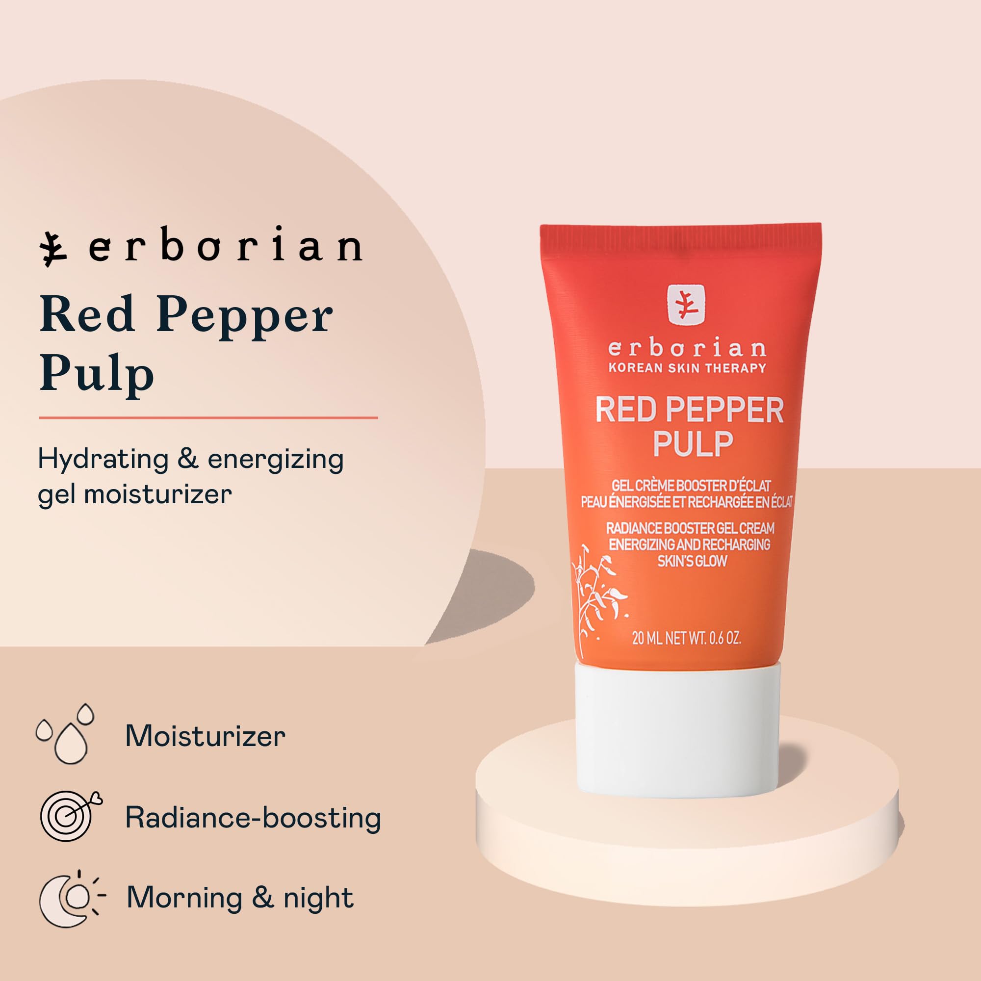 Erborian Red Pepper Pulp Hydrating & Energizing Gel Moisturizer - Brightening & Plumping Facial Cream for Glowing Skin - Korean Skincare Therapy - 0.6 oz | Perfect for Daily Hydration & Radiance Boost