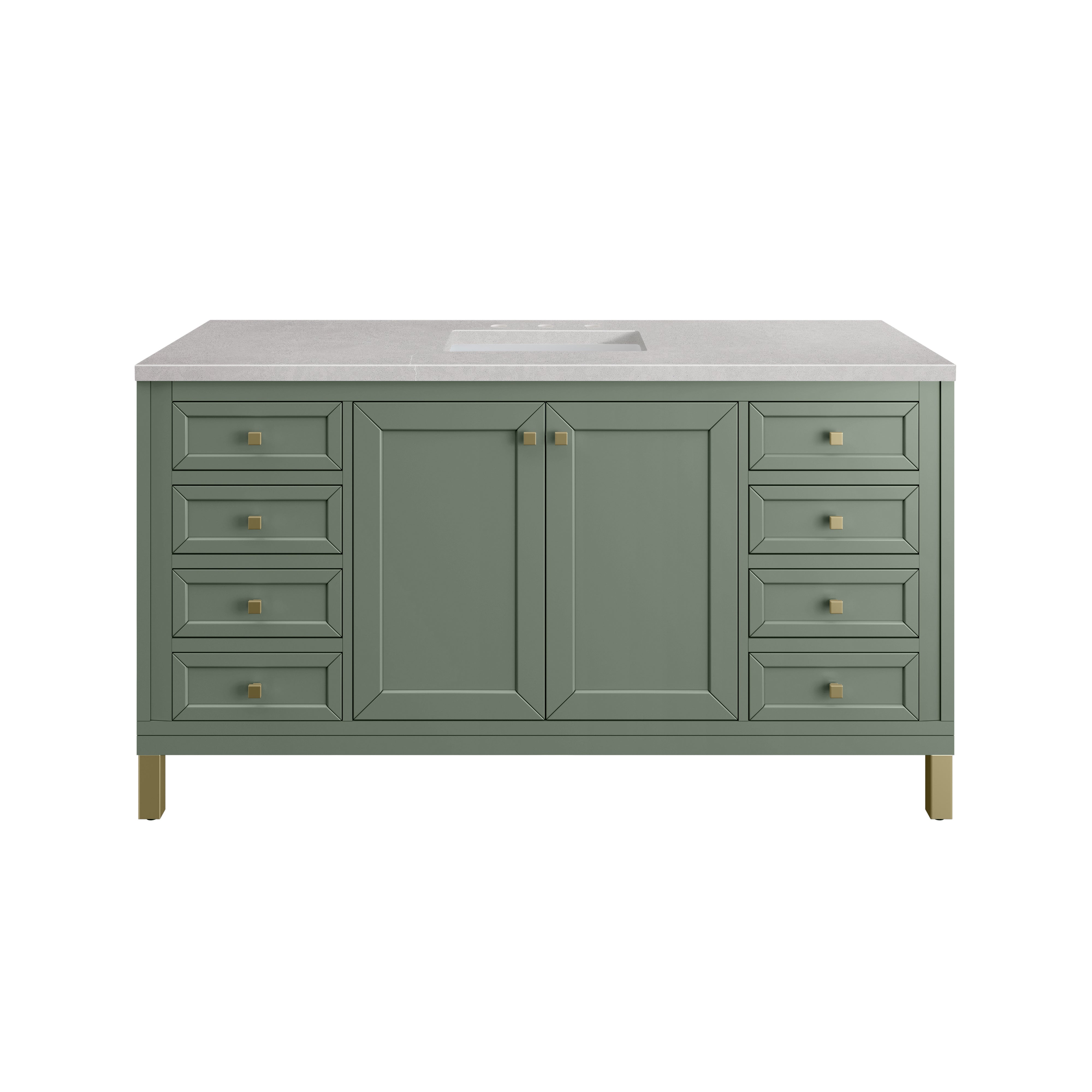 Chicago 60 Inch Single Bathroom Vanity with Smokey Celadon Finish & 3CM Eternal Serena Quartz Top - Perfect for Modern Master Bathrooms and Powder Rooms