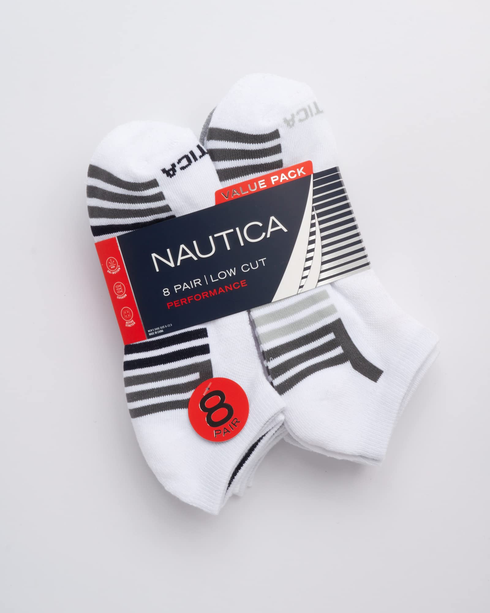 Nautica Men's Low Cut Athletic Socks 8-Pack - Comfortable Cushioned Ankle Socks for Running, Gym & Casual Wear - Breathable Sports Socks for Men