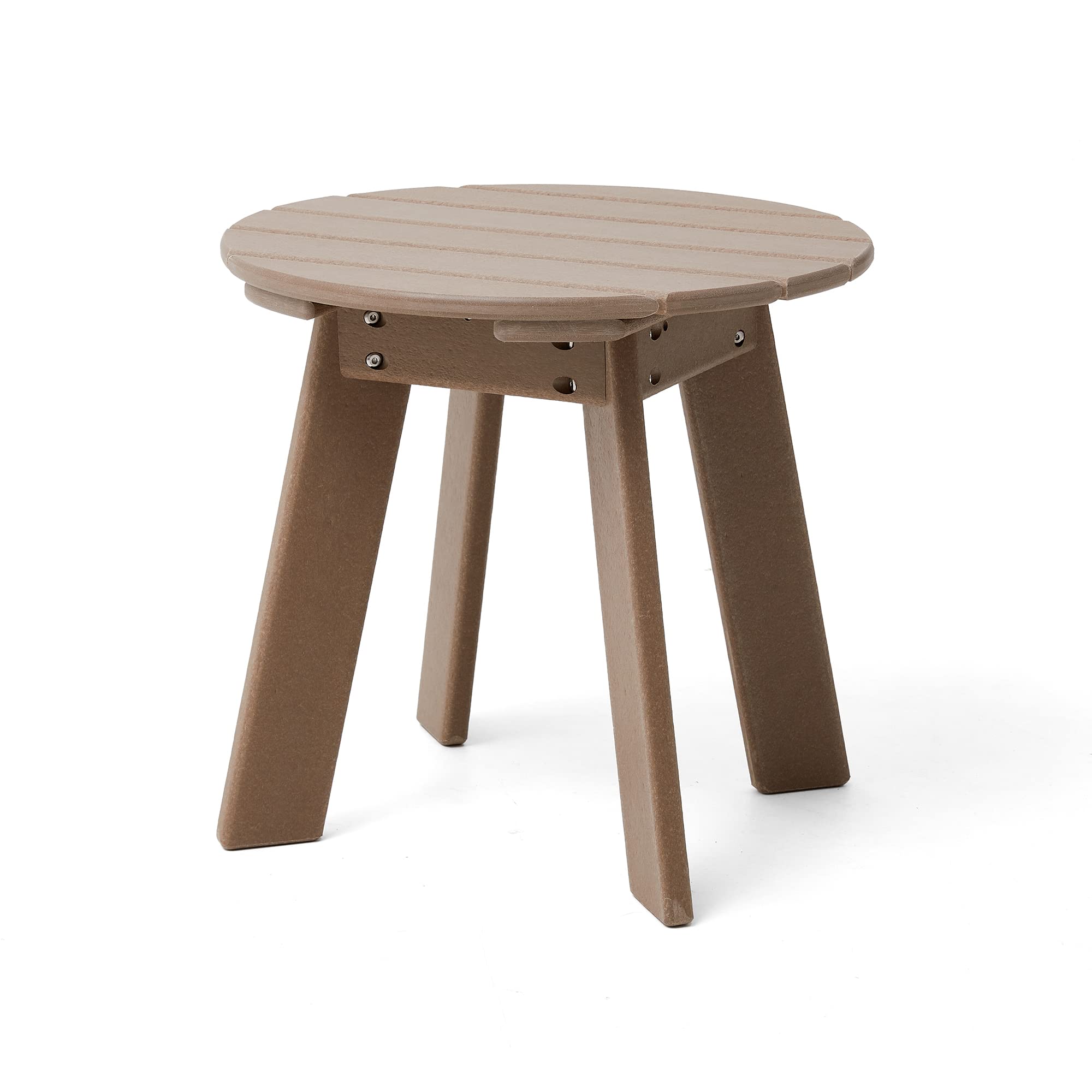 Weather-Resistant HDPE Round Adirondack Outdoor Side Table - Tan Patio Furniture for Garden, Deck, Poolside & Backyard Relaxation