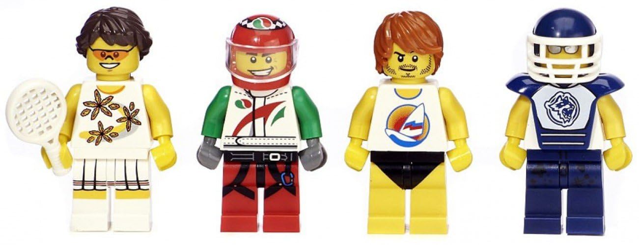 LEGO Bricktober Athletes Minifigure Set - Tennis Player, Race Car Driver, Surfer & Hockey Player (5004573) | Collectible Building Toys for Sports Fans & LEGO Enthusiasts | Perfect for Display, Gifts & Playtime