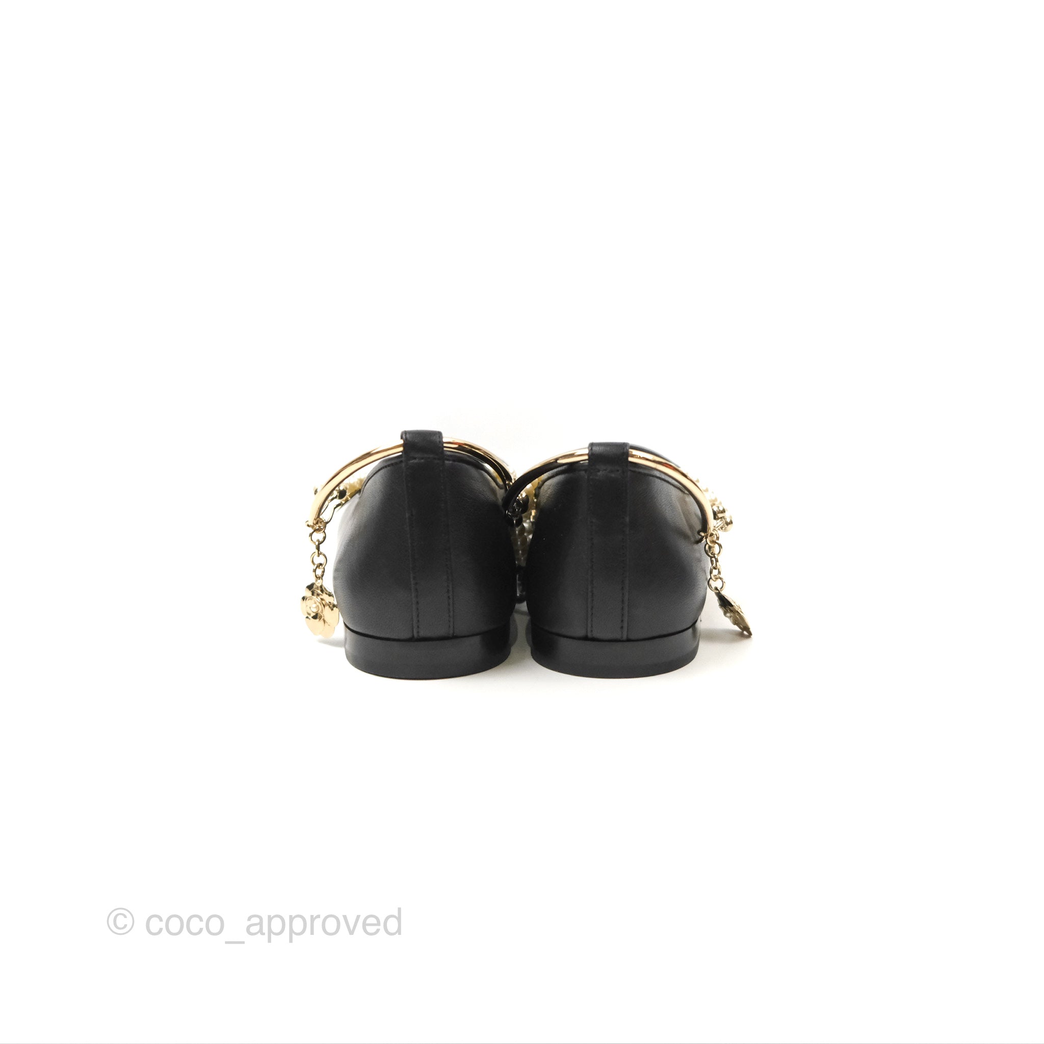 Chanel Black Lambskin Double Pearl Pendant Flat Ballerinas Size 37 - Elegant Women's Flats for Parties, Weddings & Casual Wear
