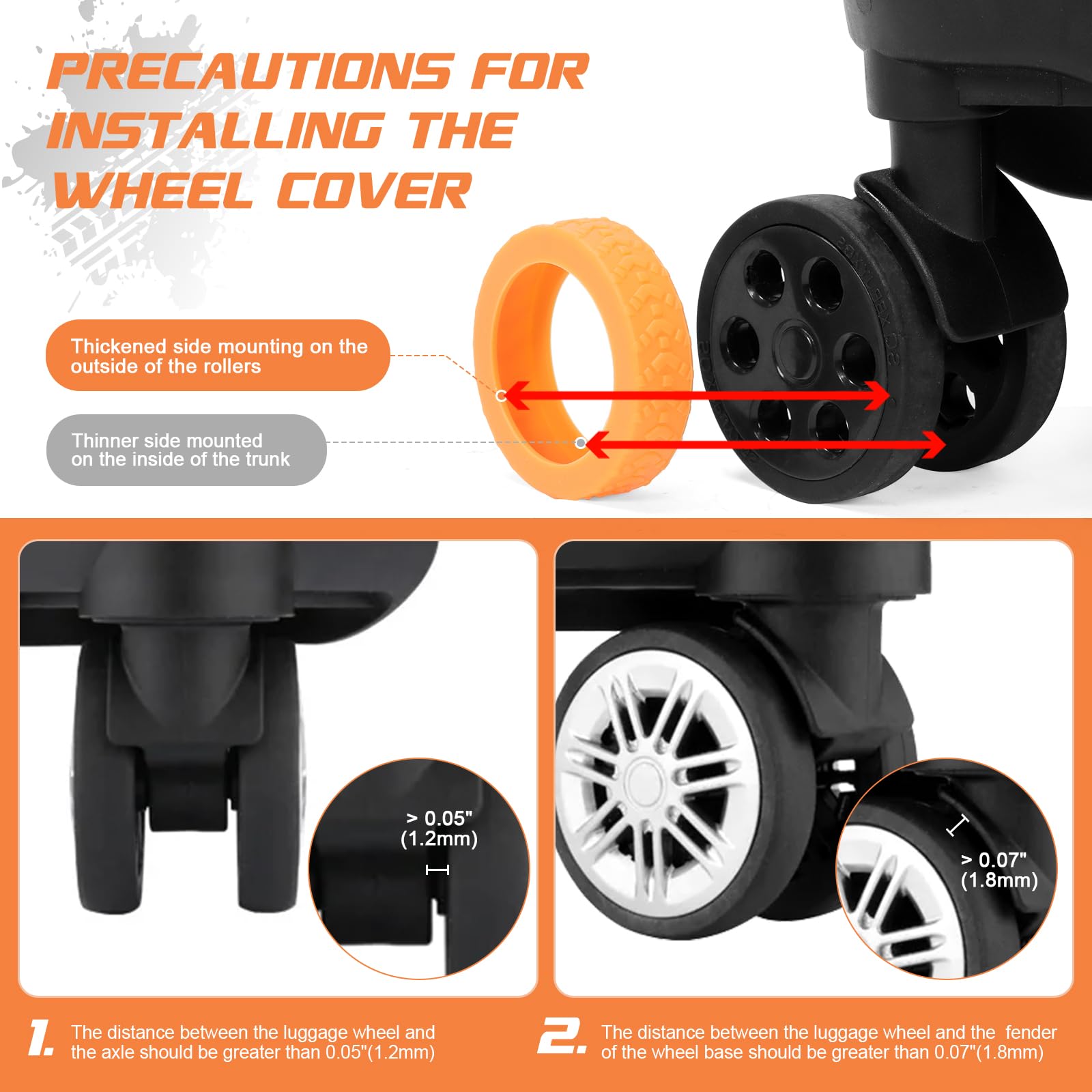 8-Pack Silicone Luggage Wheel Covers - Durable 2-2.6 Inch Protectors for Spinner Wheels | Noise Reduction & Wear-Resistant | Fits Suitcases, Travel Bags & Office Chair Casters (Yellow) - Perfect for Air Travel, Business Trips & Home Office Use