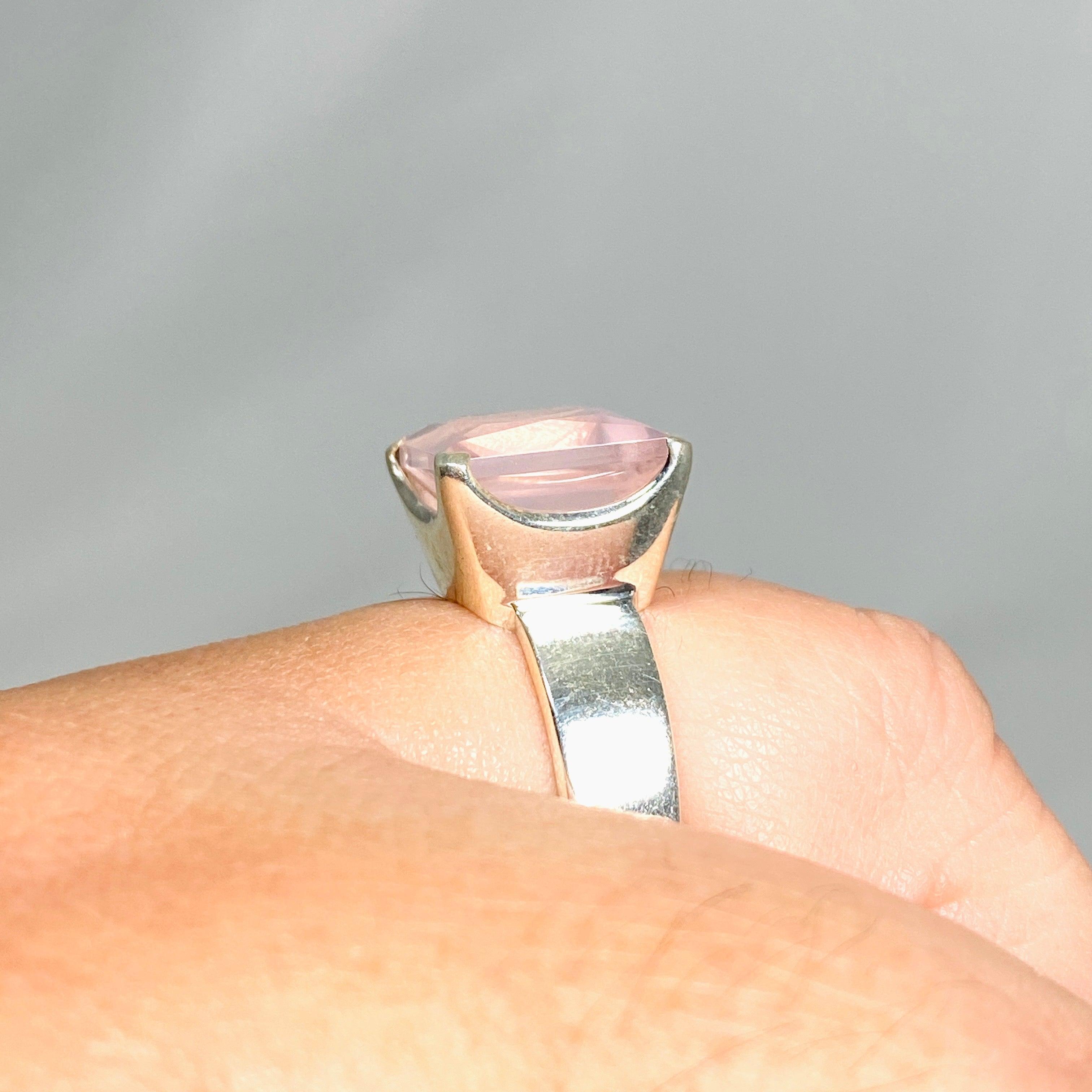 Rose Quartz Faceted Square Ring Size 11.5 PRGJ427 - Elegant Healing Crystal Jewelry for Women, Perfect for Meditation, Yoga & Spiritual Gifts