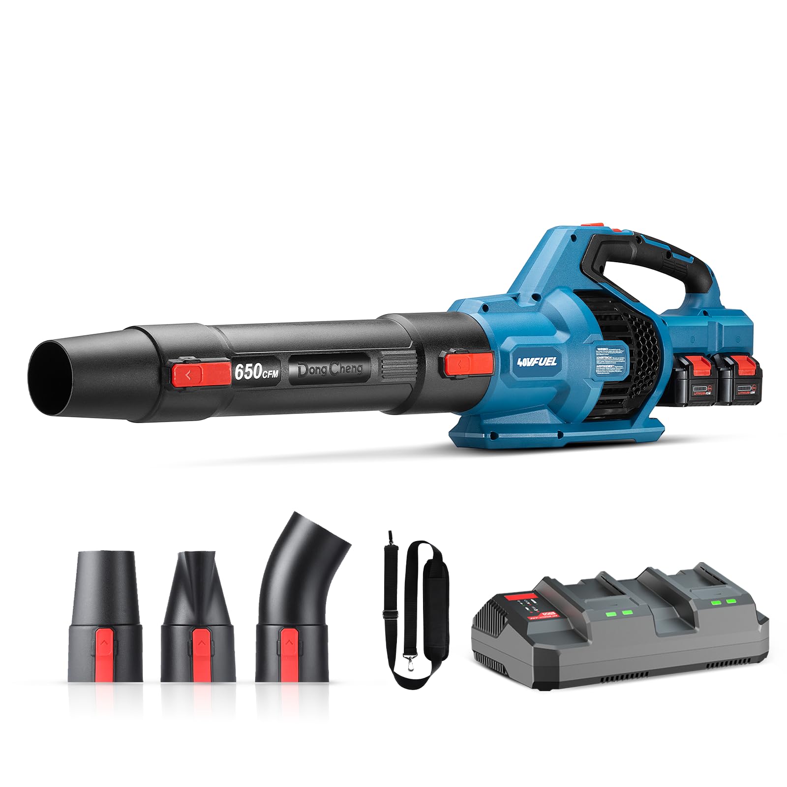 40V Cordless Leaf Blower 650 CFM - Dong Cheng Battery Powered Blower with 2x4.0Ah Batteries & Charger, Brushless Motor for Yard Work - Ideal for Sidewalks, Driveways, Leaf & Snow Removal, Lawn Care and Home Maintenance