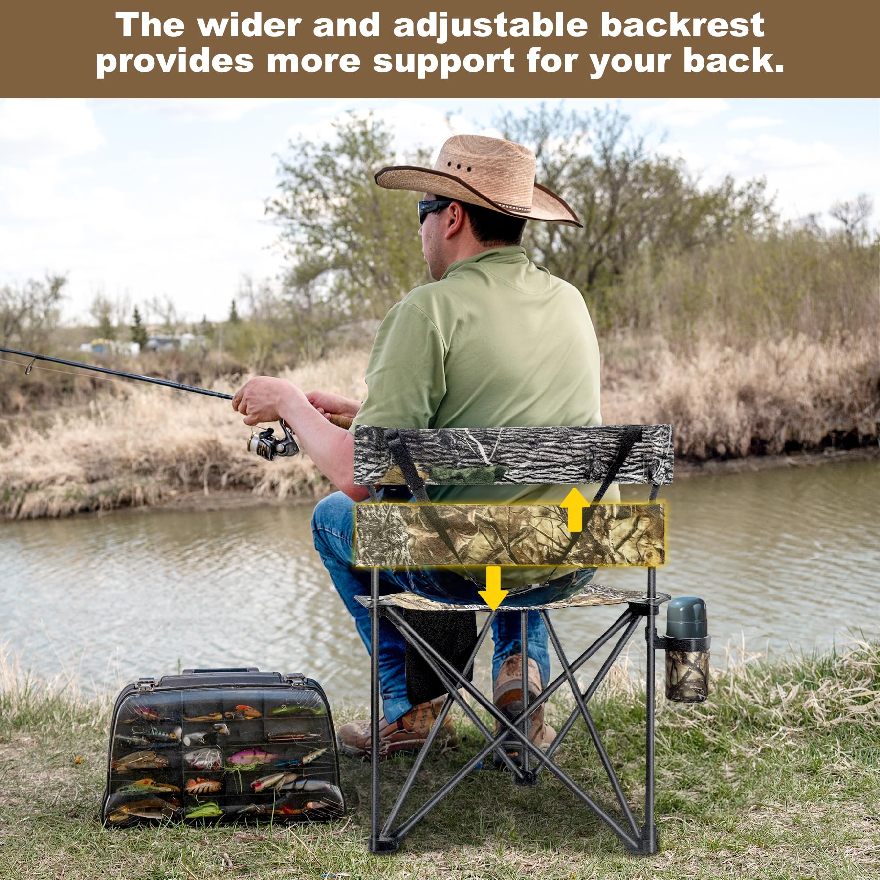 Extra Large Folding Hunting Chair with Backrest - Portable Tripod Camping Chair for Fishing, Blind Hunting & Outdoor Adventures | Perfect for Camping, Hunting Trips & Fishing Excursions