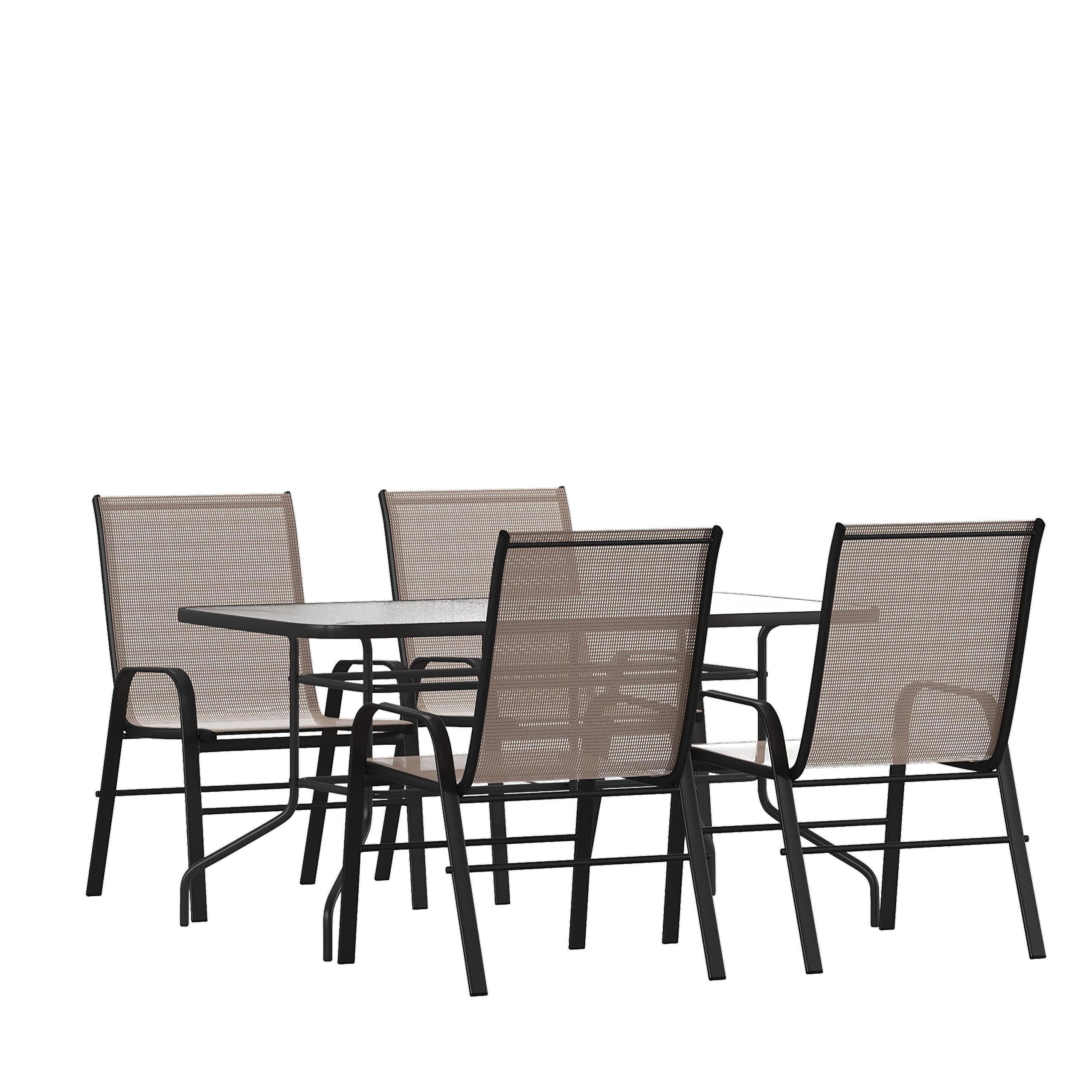 5-Piece Outdoor Patio Dining Set with 4 Brown Flex Comfort Stackable Chairs & 55