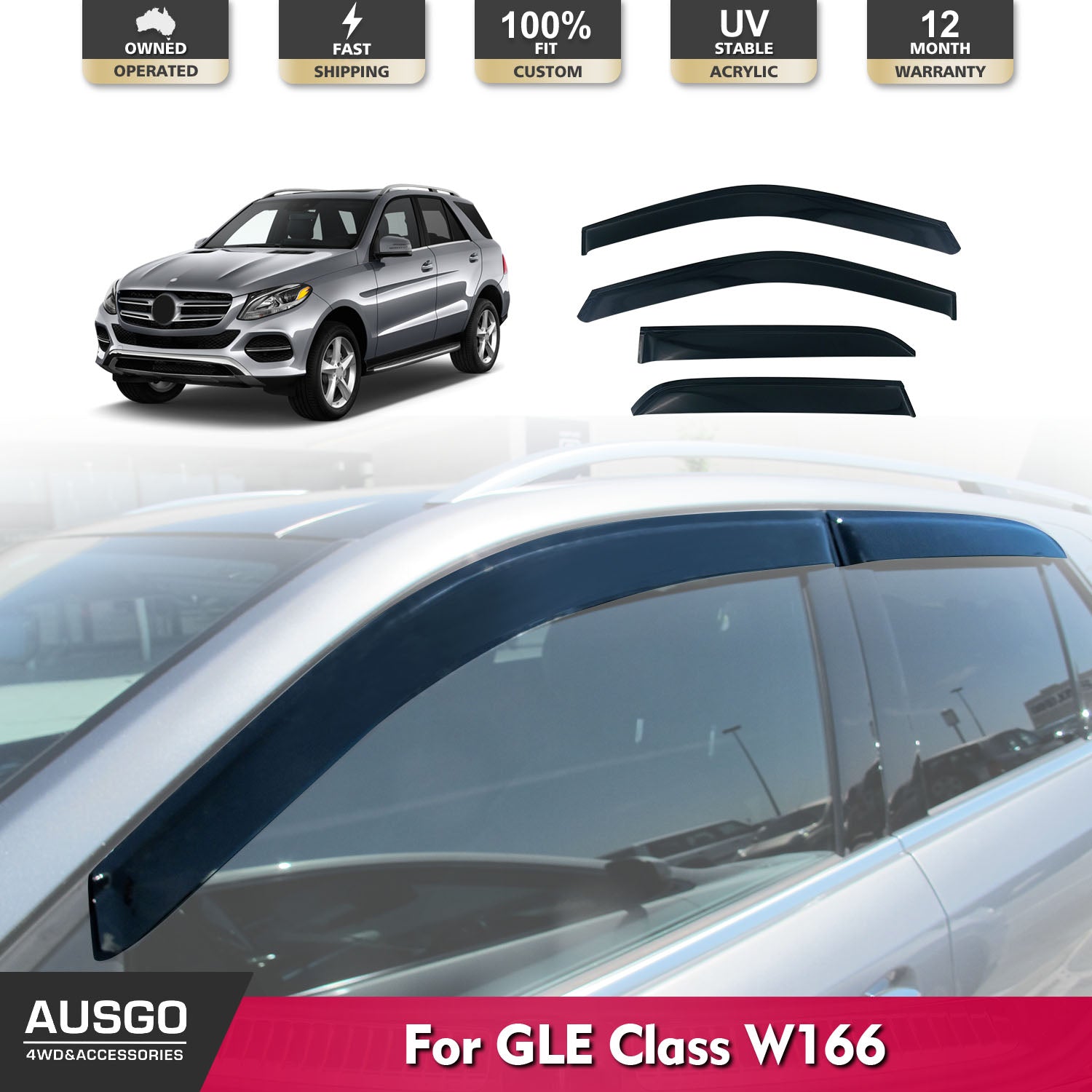 Weather Shields for Mercedes Benz GLE Class W166 (2015-2019) - Rain Guards & Window Deflectors - Perfect for All-Weather Protection & Enhanced Style