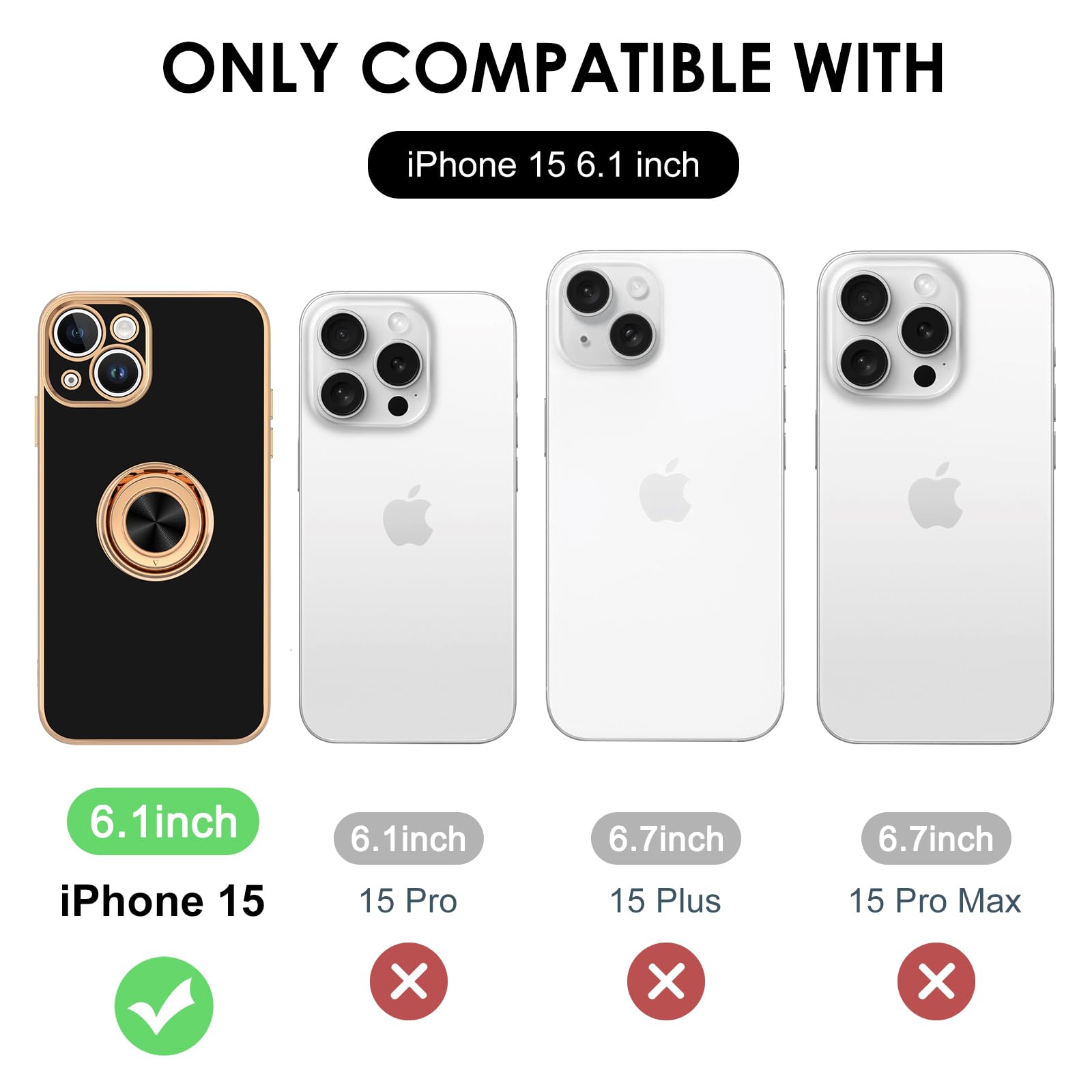Premium Magnetic iPhone 15 Case with 360° Rotatable Ring Stand - Rose Gold Plated Luxury Protective Cover for iPhone 15 6.1