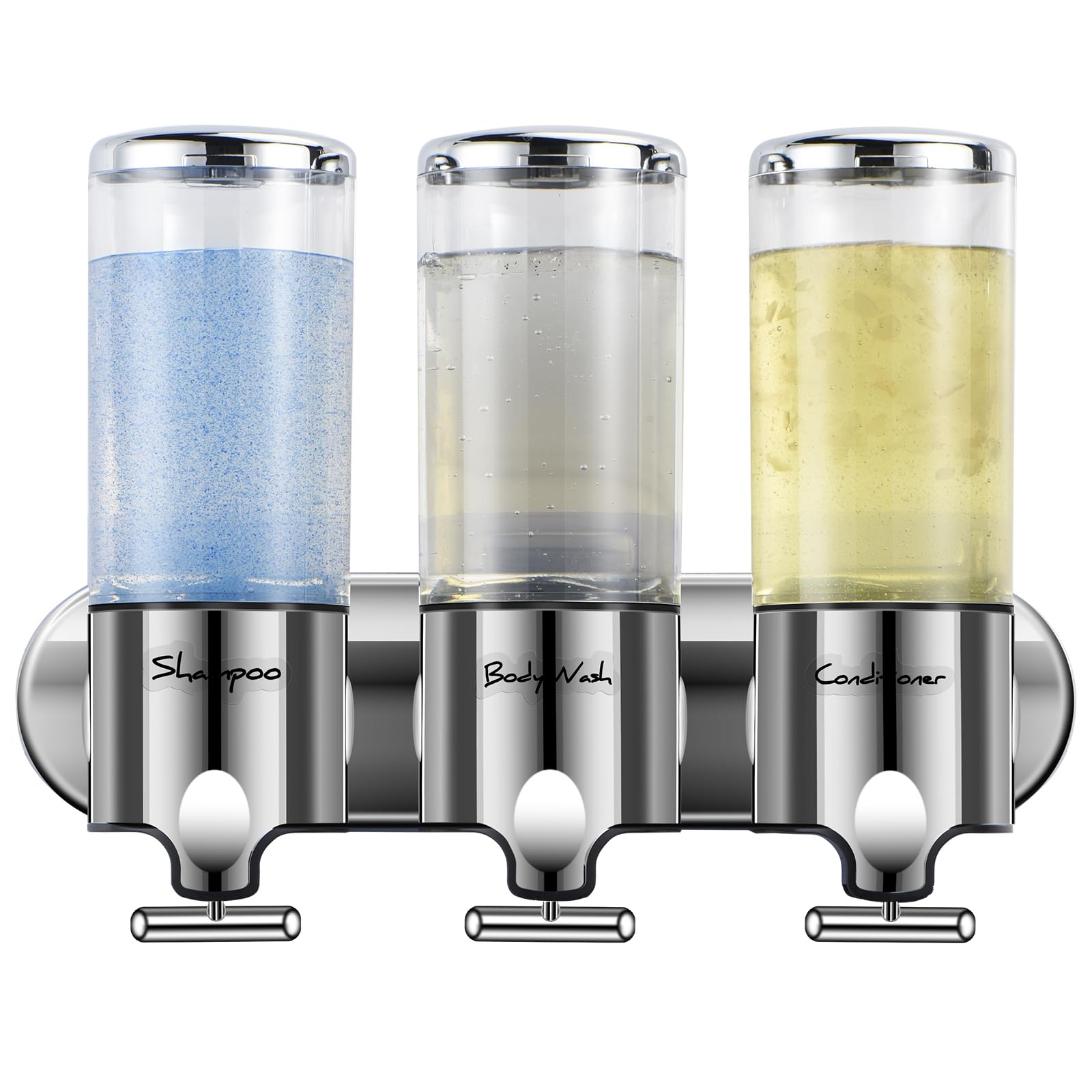 3-Chamber No Drill Wall Mounted Shower Dispenser - 500ml Large Capacity Refillable Soap & Shampoo Dispenser for Bathroom (Clear Design) - Perfect for Organized Showers, Gym Locker Rooms & Spa Facilities
