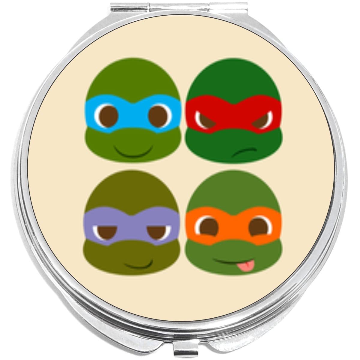 NewCharms Turtles with Masks Compact Mirror - Portable Folding Makeup Mirror for Travel, Purse & On-the-Go Touch Ups | Cute Turtle Design with Protective Mask Theme