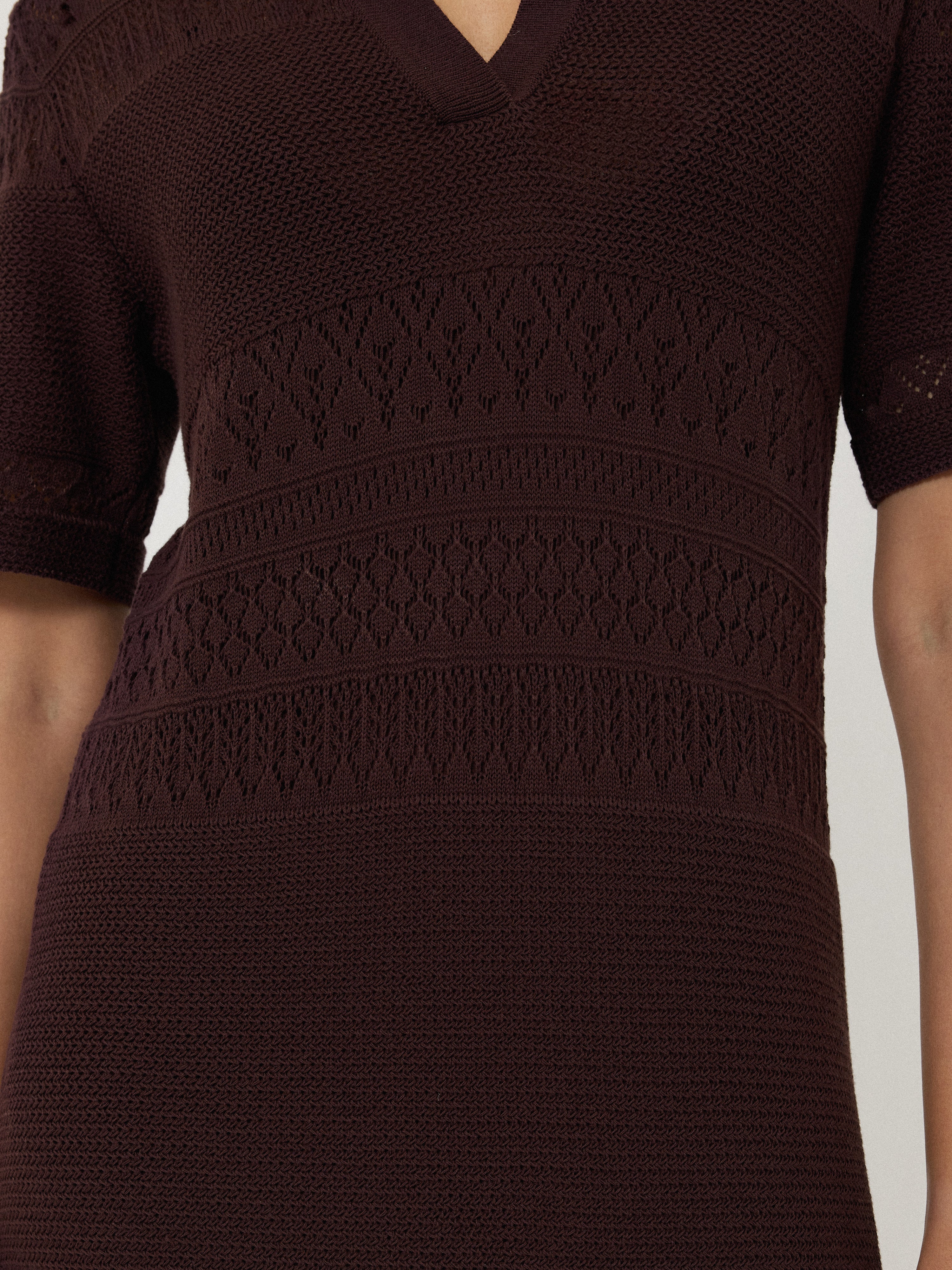 Stylish Cotton Blend Pointelle Dress in Oxblood Red - Perfect for Casual Outings, Date Nights & Summer Parties