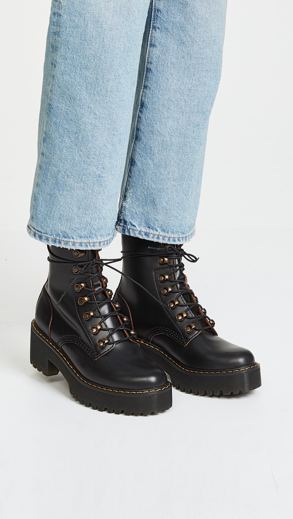 Dr. Martens Women's Leona Leather Heeled Boots - Chunky Heel Ankle Boots for Women, Comfortable & Stylish (Perfect for Office, Night Out & Fall Fashion)