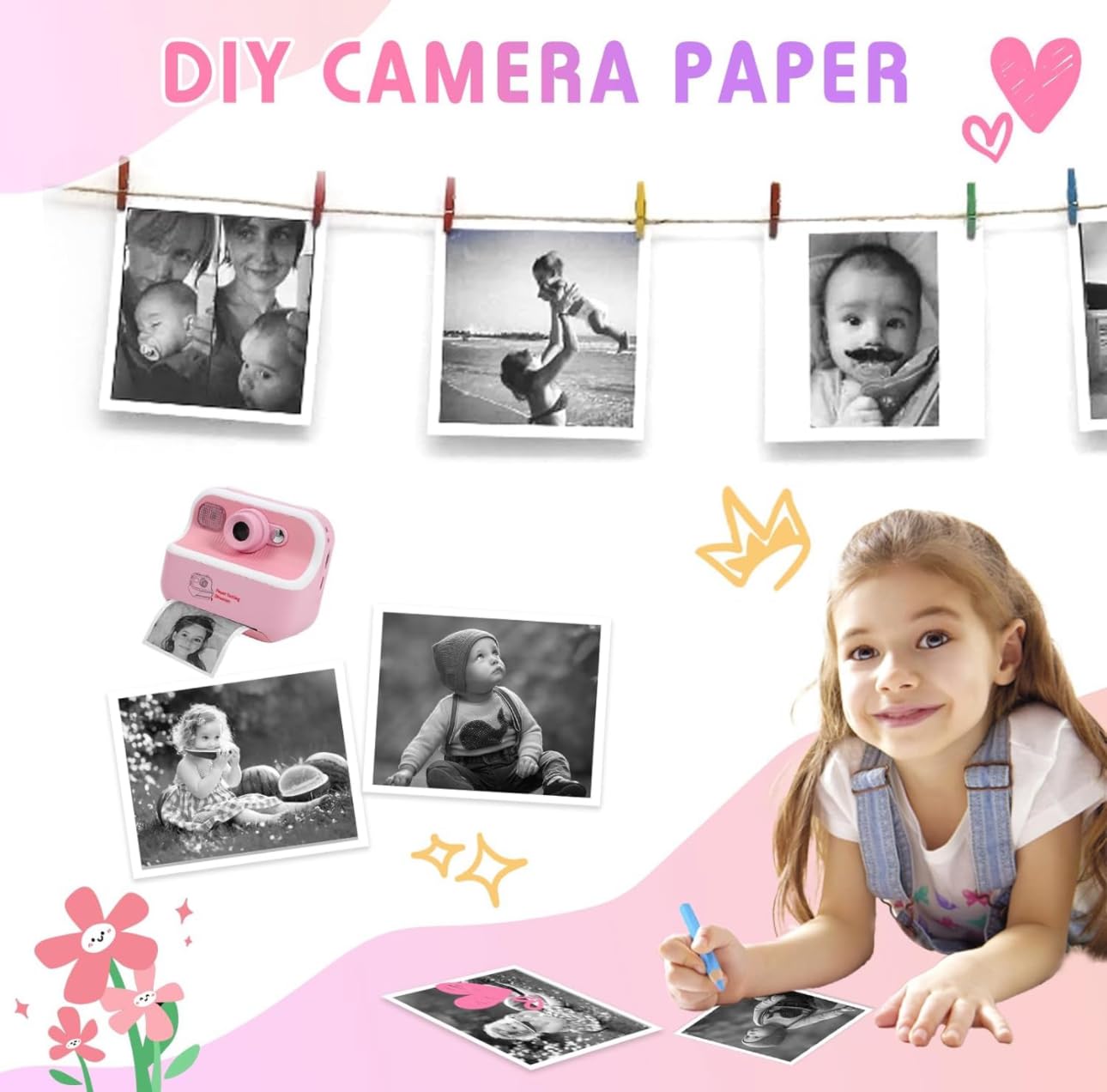 Instant Camera Thermal Printing Paper Rolls - Inkless, No Ink Needed for Kids' Camera - 57x25mm, 4 Rolls/Pack - Perfect for Birthday Parties, Travel Memories & Instant Photo Fun