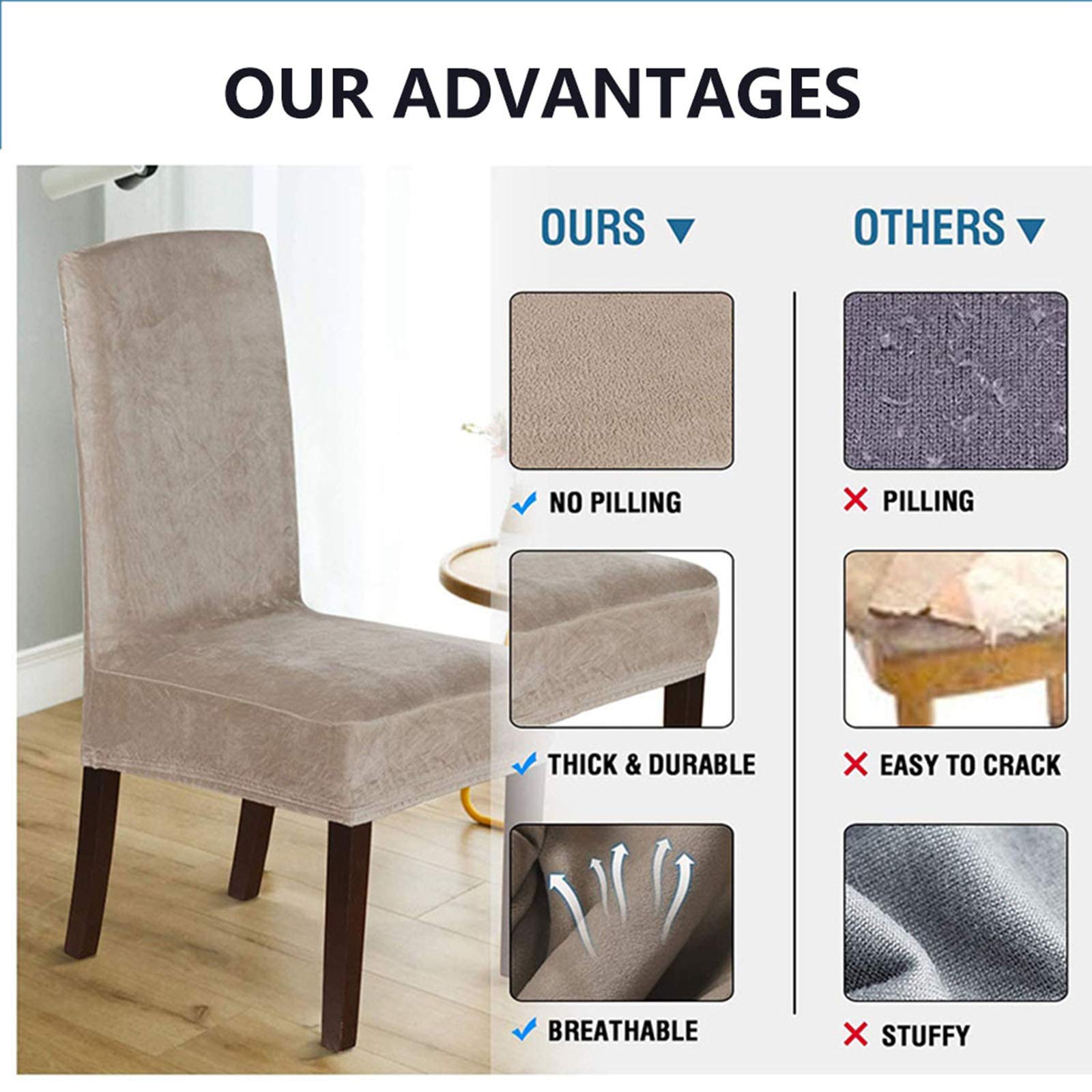 Elastic High Back Dining Chair Covers Set of 6 - Machine Washable Anti-Slip Stretchable Chair Protectors for Dining Room, Party, Wedding & Home Decor - Fits Most Standard Chairs