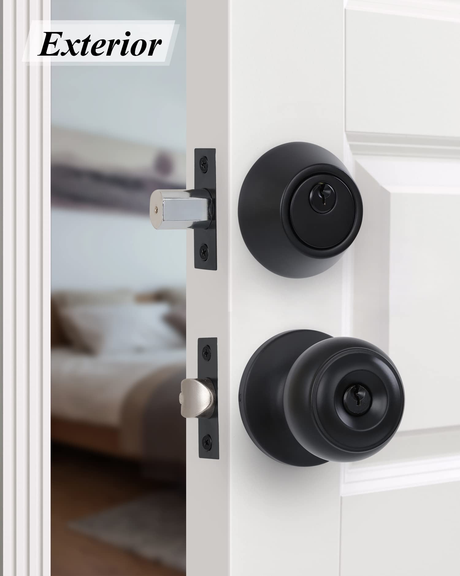 Lanwandeng Matte Black Entry Door Knob and Deadbolt Lock Set - All Keyed Alike for Front Door Security | Classic Flat Ball Design for Home, Office & Apartment Use