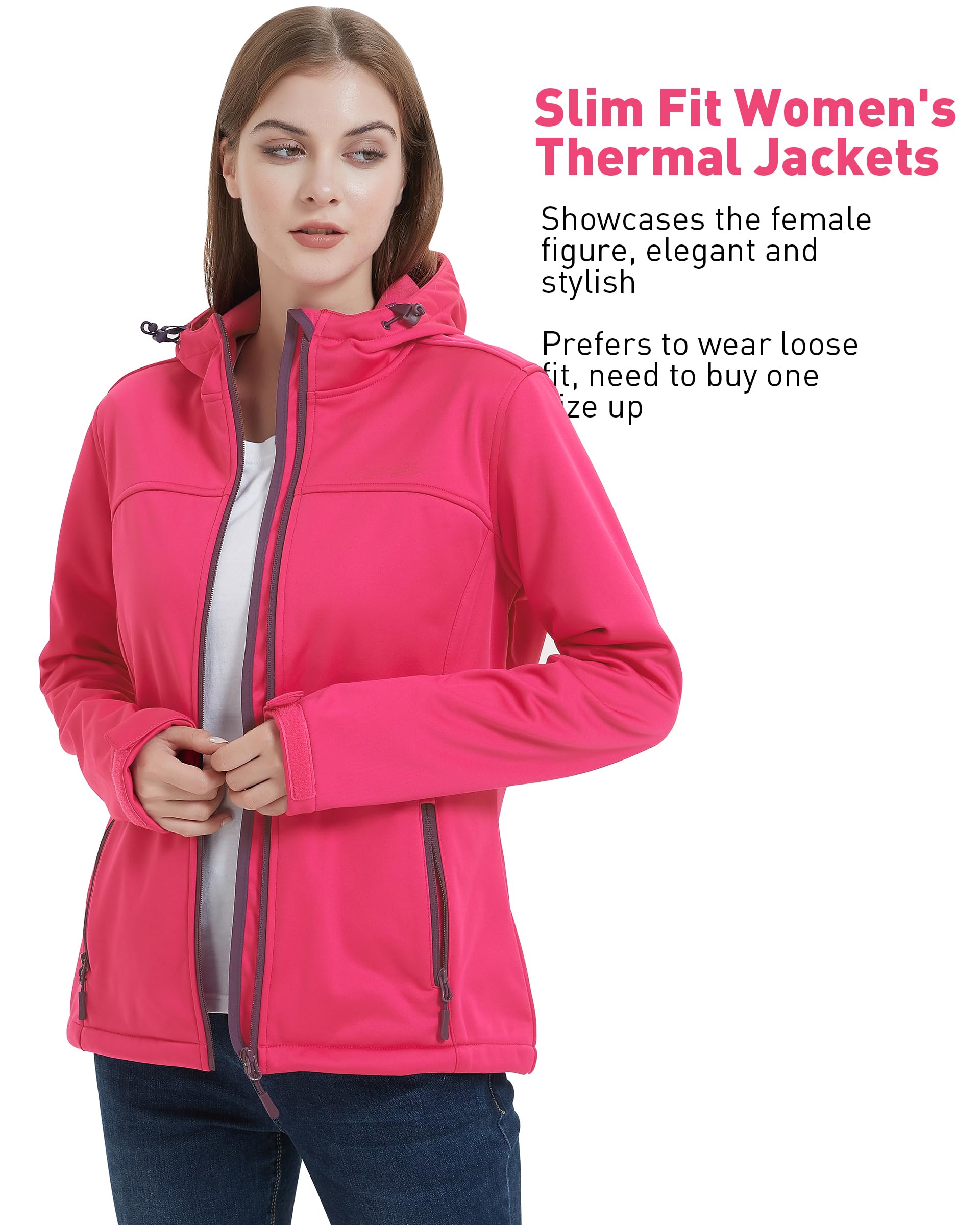 Women's Lightweight Fleece-Lined Softshell Jacket - Waterproof Windproof Hooded Outdoor Coat for Hiking, Camping & Winter Sports