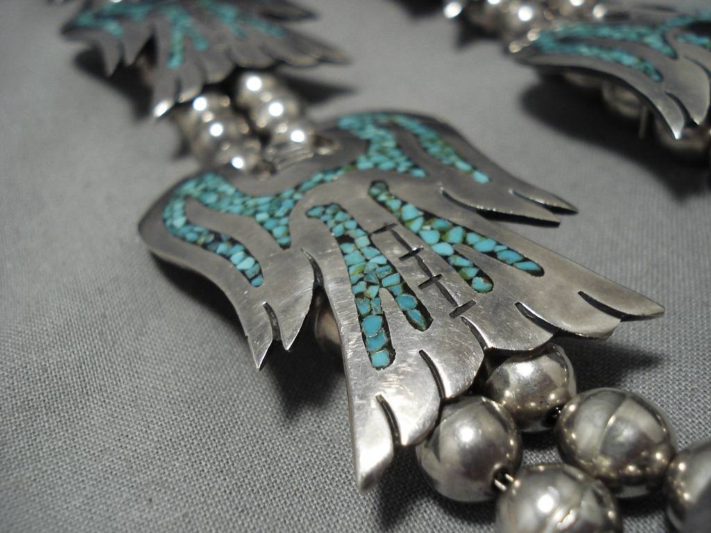 Vintage Navajo Sterling Silver Turquoise Squash Blossom Necklace - 290g Handmade Native American Jewelry for Women - Perfect for Boho Fashion, Weddings & Special Occasions