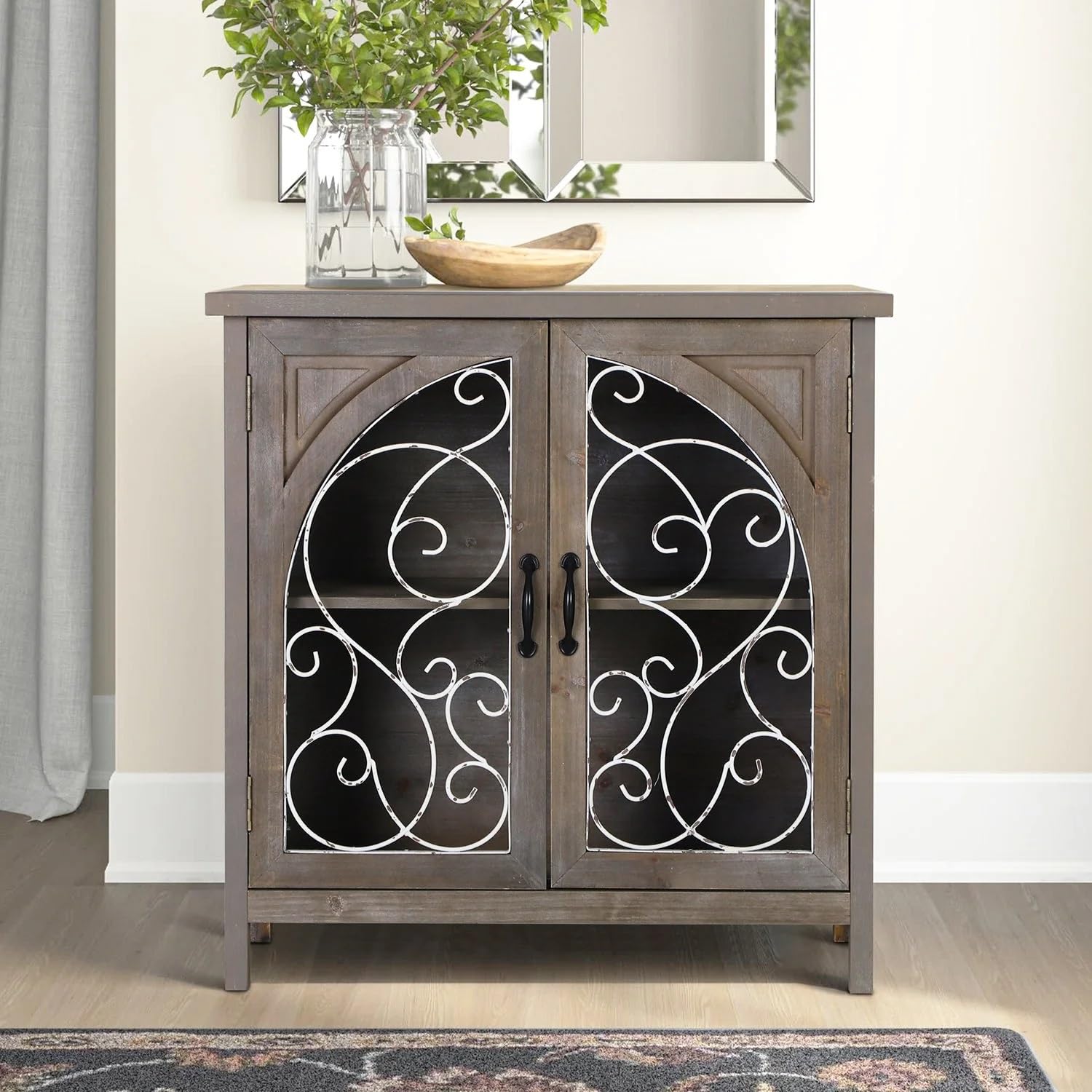 MAISON ARTS 2-Door Farmhouse Storage Cabinet with Adjustable Shelves - Entryway Organizer, Kitchen Buffet & Wine Storage Solution for Living Room, Dining Room & Home Decor