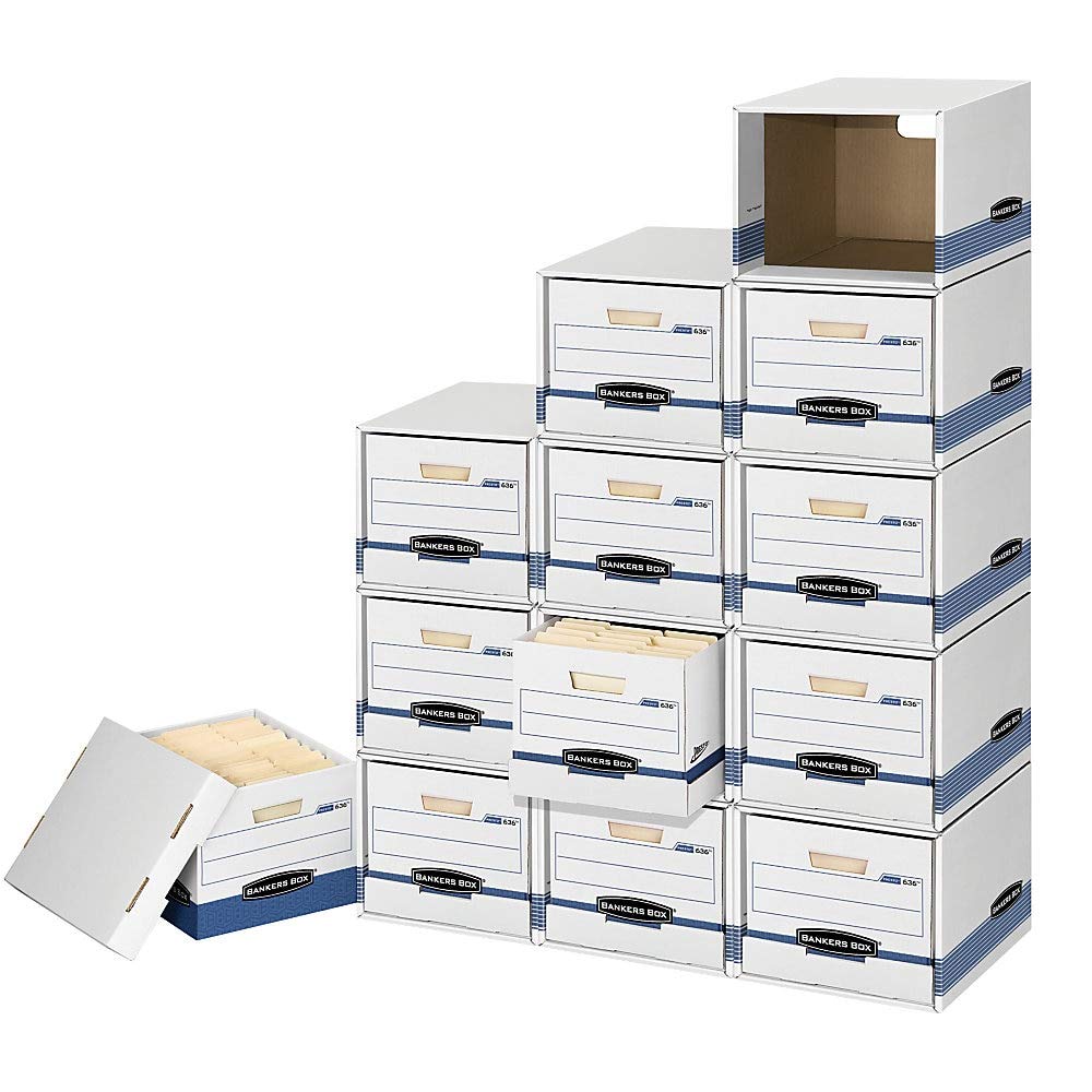 Bankers Box 0162601 File Storage Cube Box Shell - Legal/Letter Size (12 x 15 x 10 Inches) - White & Blue - Perfect for Office Document Organization and Home Filing Systems
