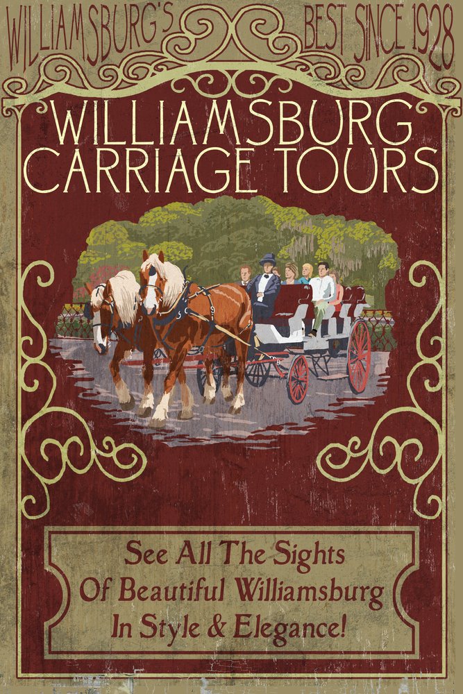 Lantern Press 16x24 Inch Giclee Art Print - Vintage Williamsburg Virginia Carriage Tours Sign Poster | Wall Decor for Living Room, Bedroom & Office