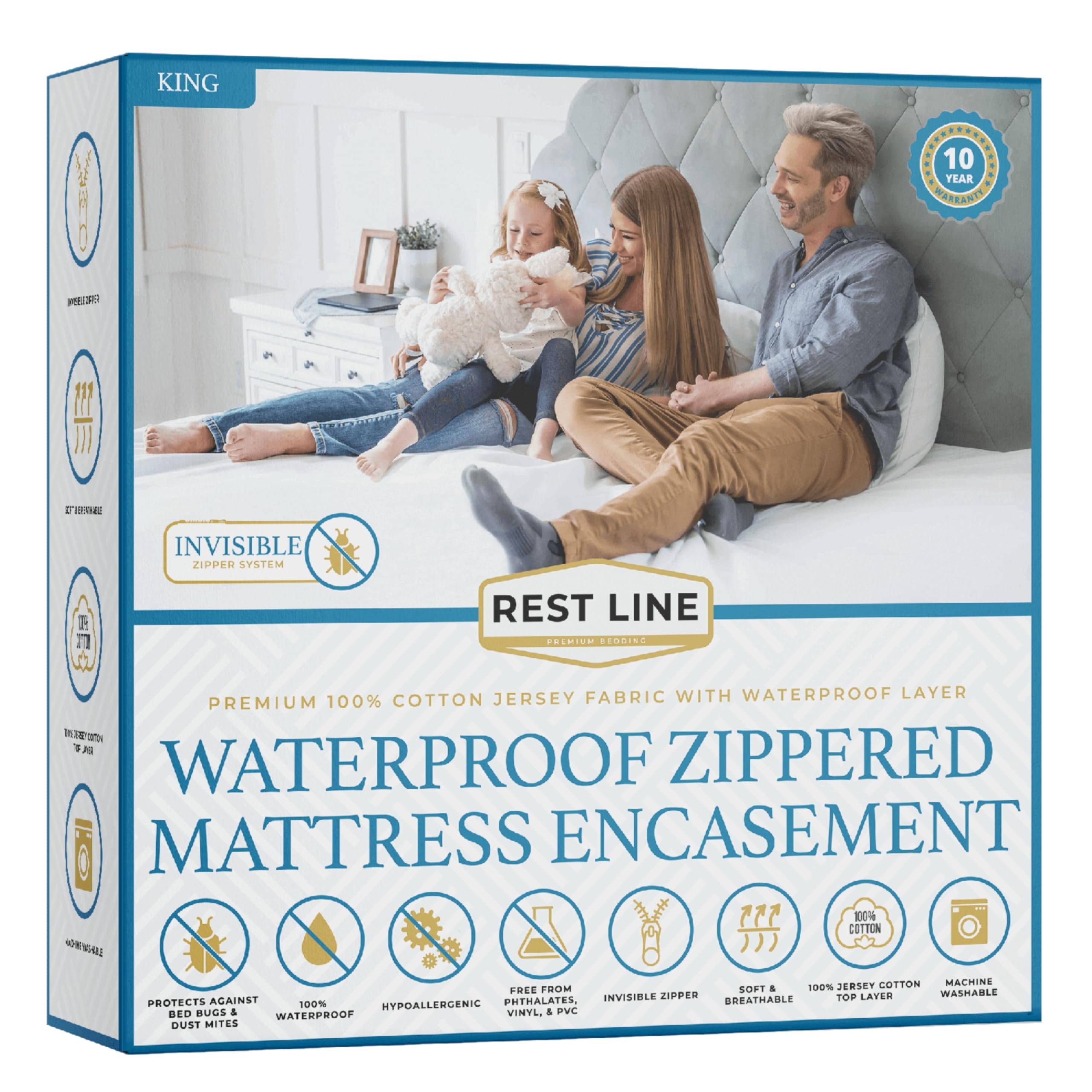 Rest Line Premium Waterproof Zippered Mattress Encasement King Size 78X80