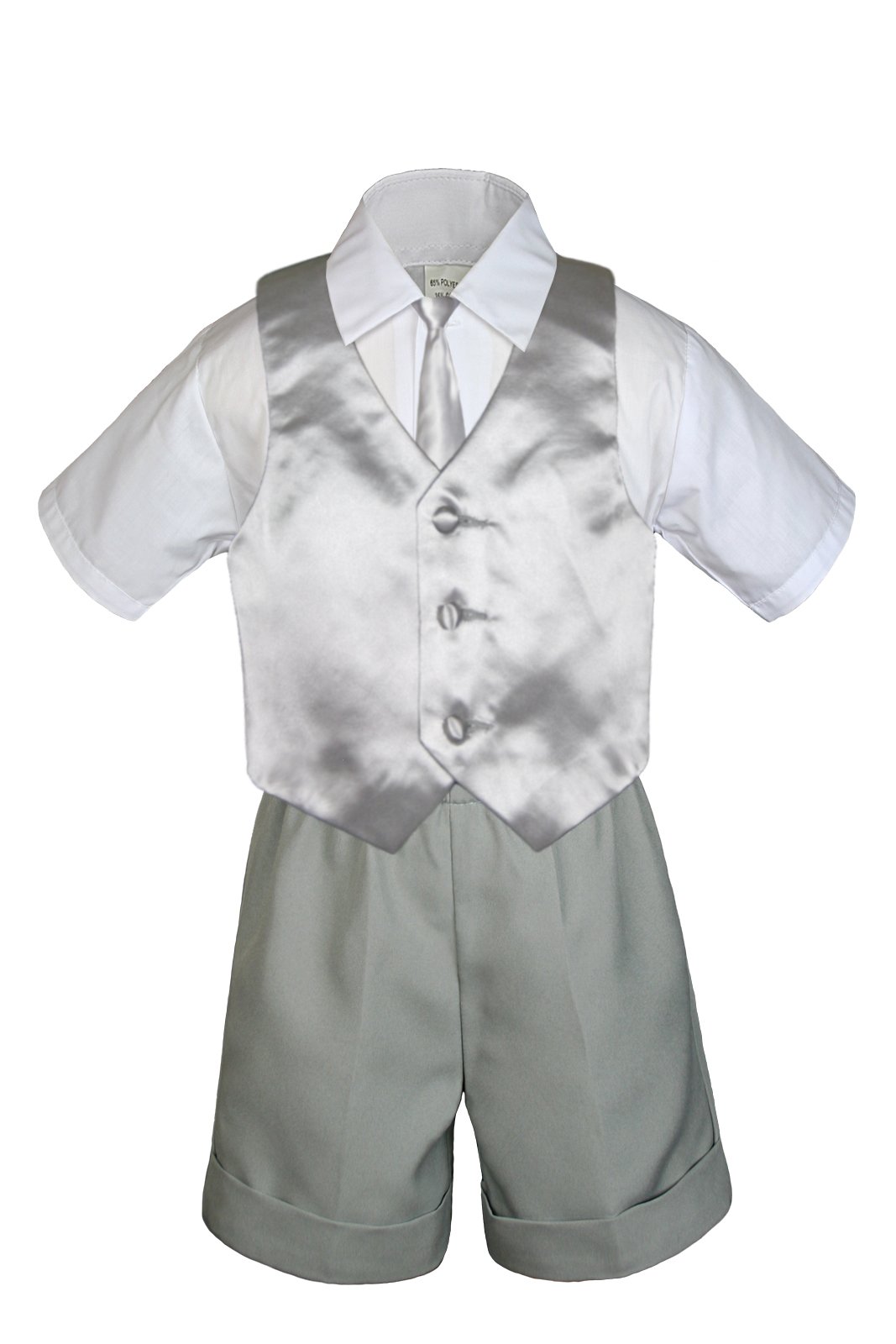 7-Piece Baby Boy Formal Suit Set with Bow Tie, Shorts, Vest & Necktie - Grey Outfit for Special Occasions (Sizes S-4T) - Perfect for Weddings, Photoshoots & Birthday Parties