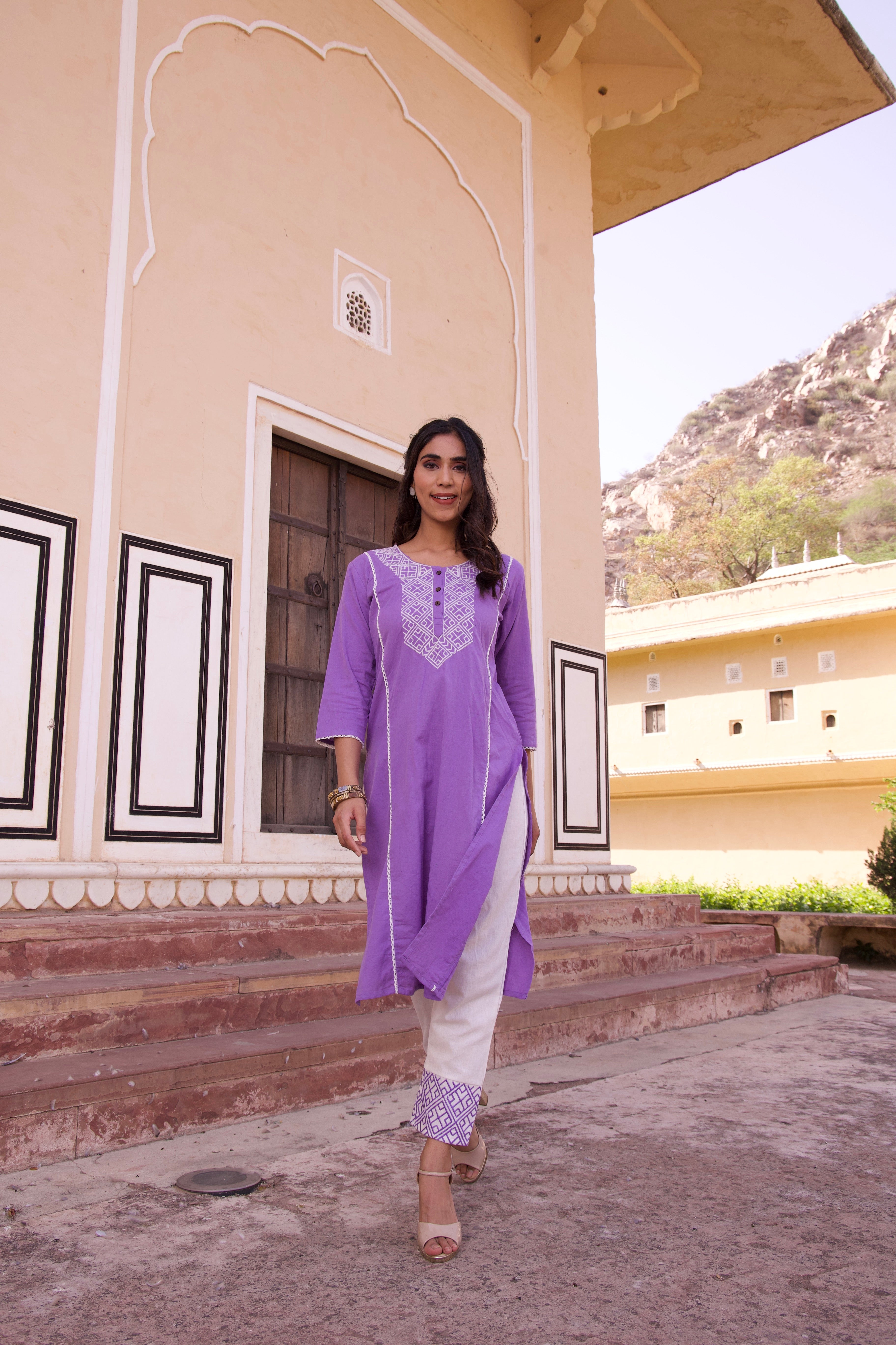 Lavender Cotton Summer Kurta Set for Women - Comfortable & Stylish Indian Ethnic Wear - Perfect for Casual Outings, Festivals & Beach Vacations