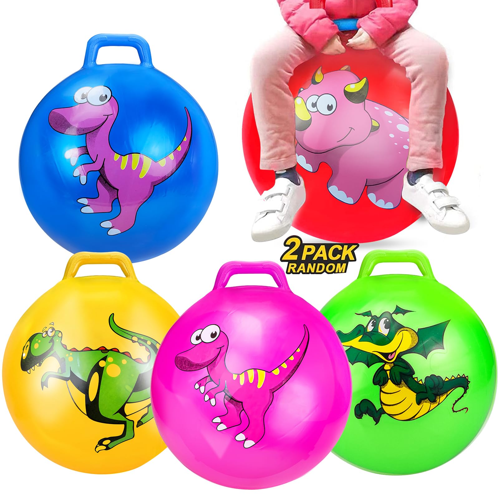 18in Jumping Bouncy Balls with Handles - Toddler Sports Toys for Kids Ages 2-6 | Outdoor Play, Birthday Party Favors, School Activities & Family Fun (2 Pack)