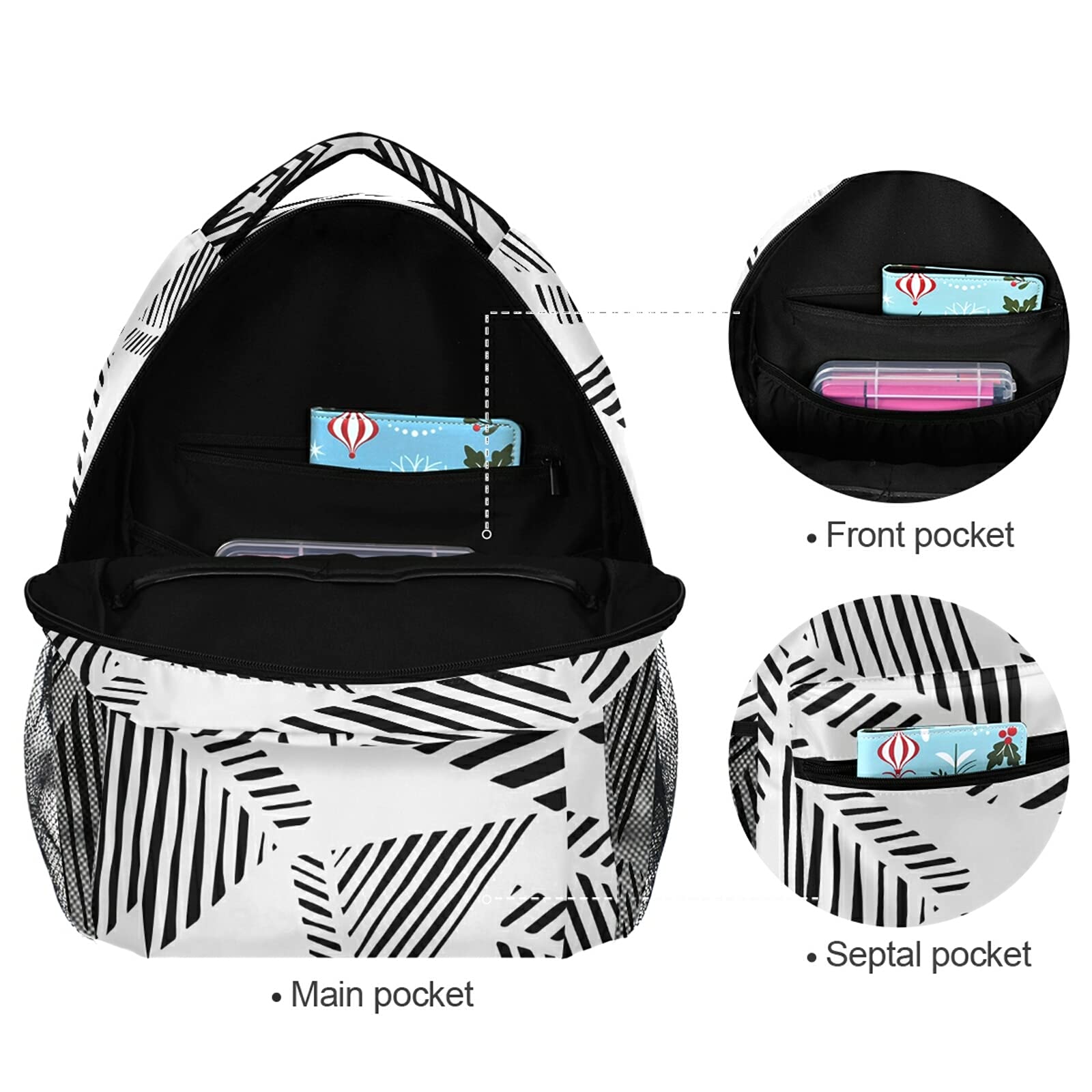Stylish Triangle Patchwork Backpack - Lightweight Casual Daypack for Men & Women, Black & White Design - Perfect for School, Travel, and Outdoor Adventures