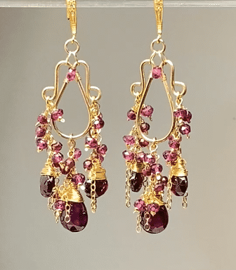 Rhodolite Garnet Boho Chandelier Earrings 14K Gold Fill Dangle Earrings for Women - Perfect for Weddings, Parties & Boho Fashion