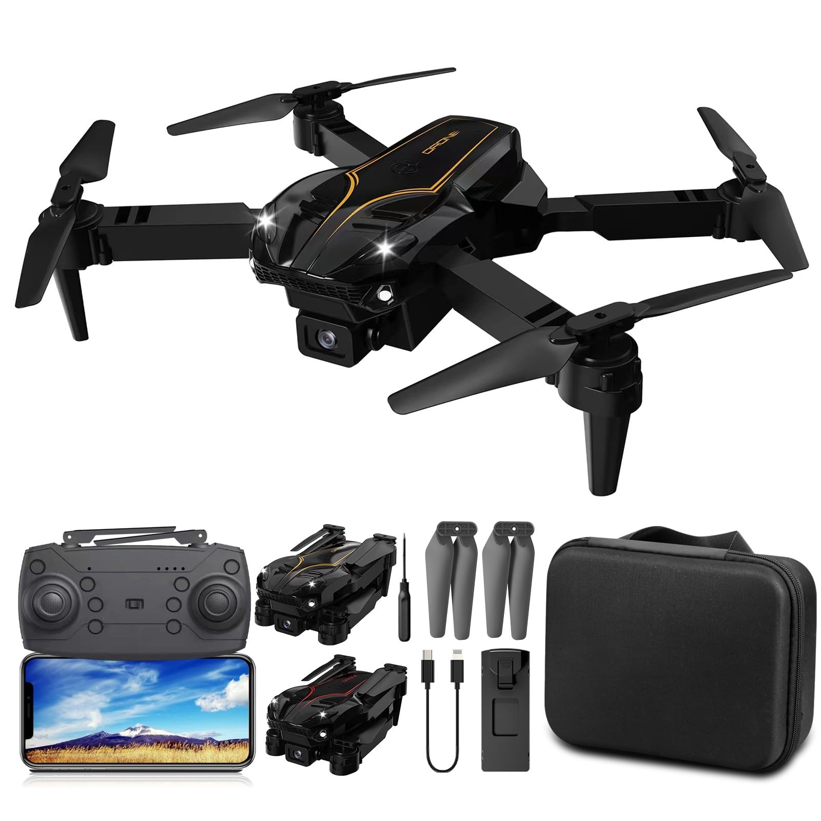 Foldable WiFi FPV Drone with Dual 1080P HD Cameras - Remote Control Quadcopter for Kids & Adults, Adjustable Speed Aerial Photography Drone for Outdoor Adventures, Travel Vlogging and Birthday Gifts (Orange)