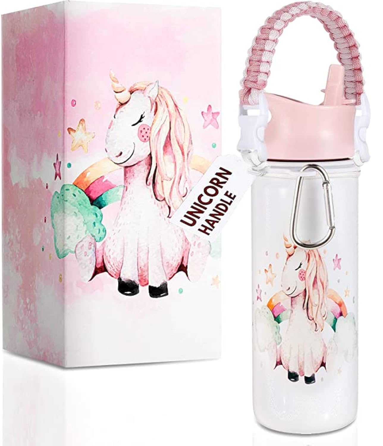 18oz Unicorn Stainless Steel Water Bottle - Leak Proof, 36-Hour Cold Retention, Dishwasher Safe, Wide Mouth with Straw & Removable Handle - Double Wall Vacuum Insulated for School, Gym, Hiking & Outdoor Activities