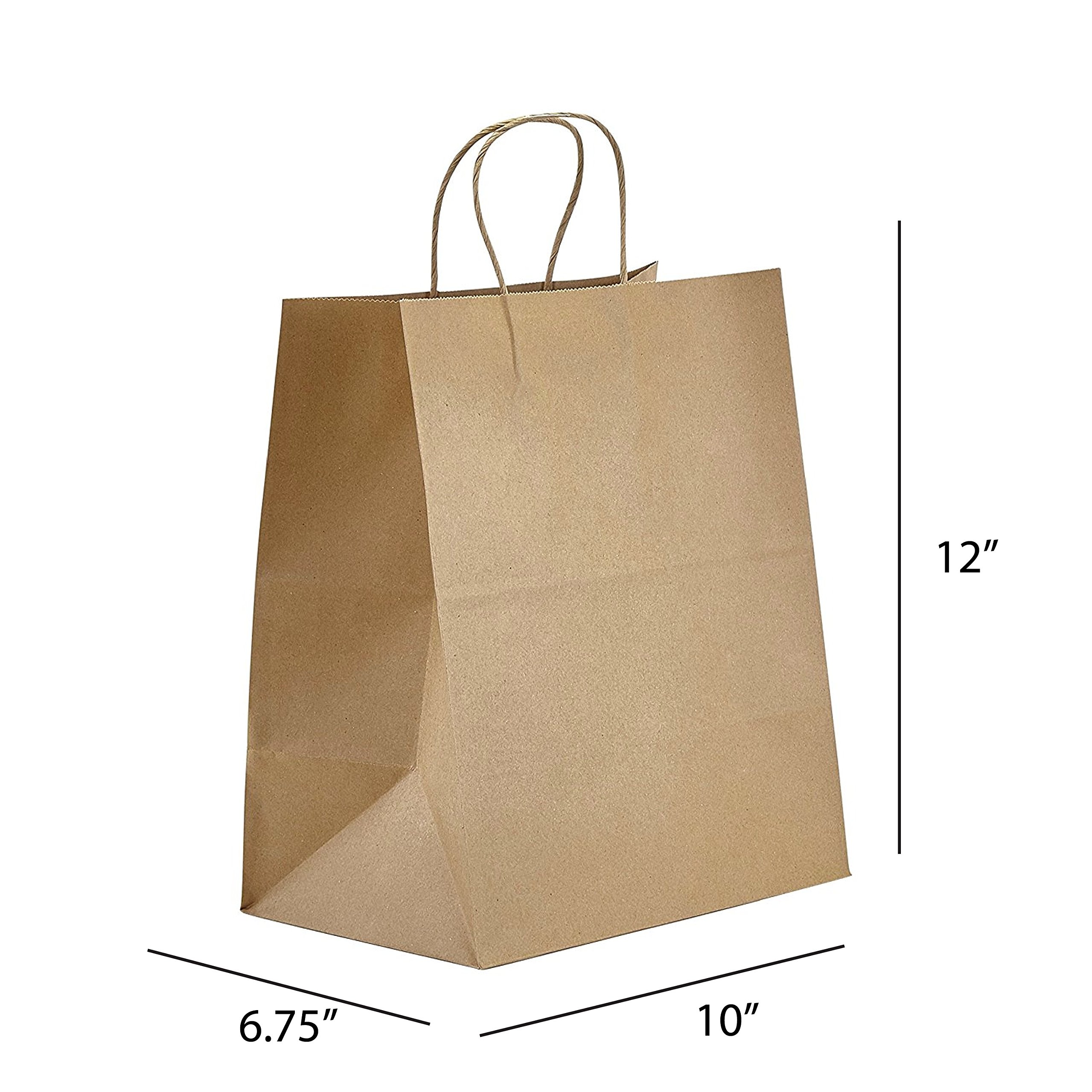 Eco-Friendly 10x6.75x12 Inch Kraft Paper Tote Bags - Pack of 100 Recyclable Gift & Food Service Bags for Retail, Grocery & Takeout