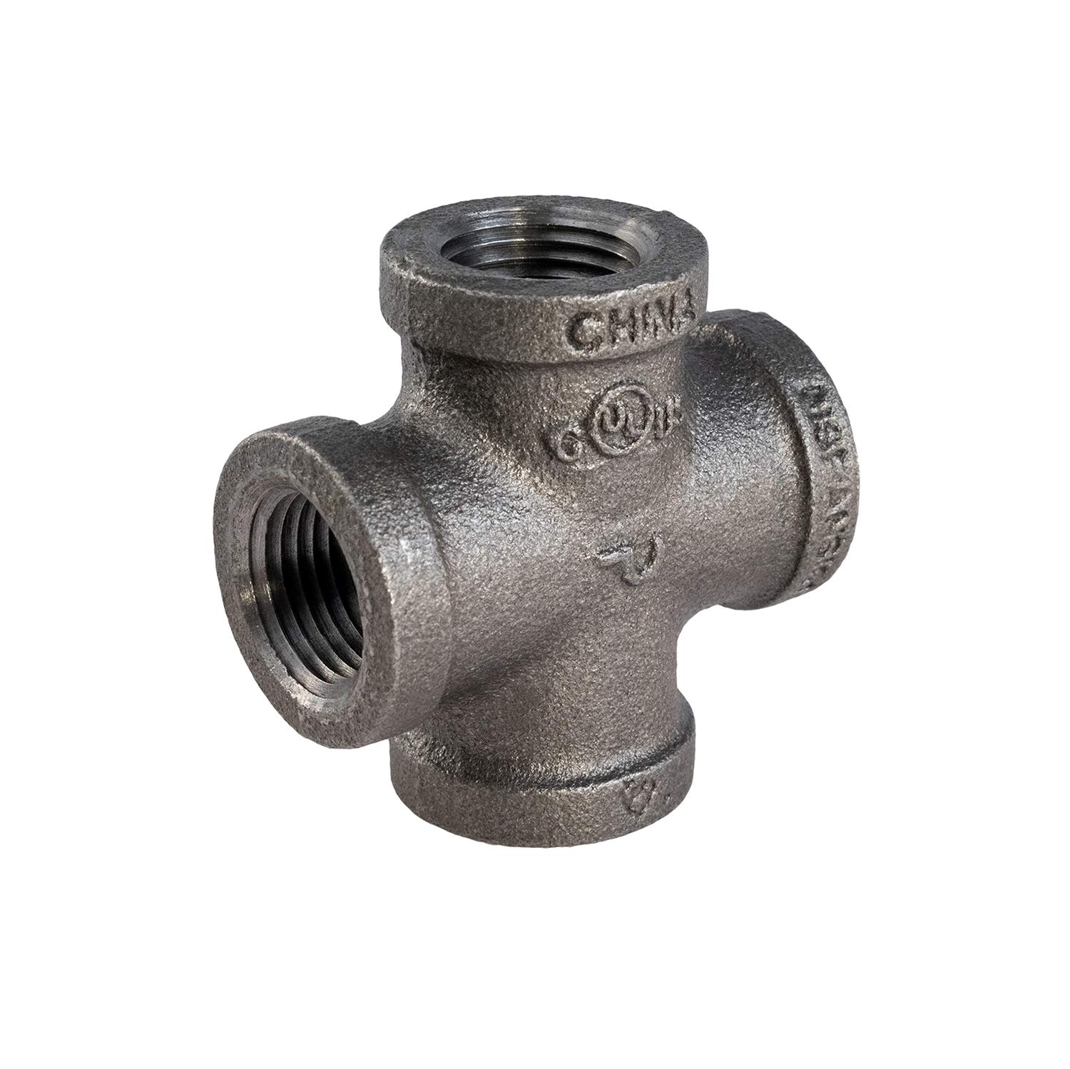 3/4 Inch Black Malleable Iron Cross Fitting - Heavy Duty Pipe Connector for Plumbing, HVAC, and Industrial Applications - Perfect for Water, Gas, and Steam Systems