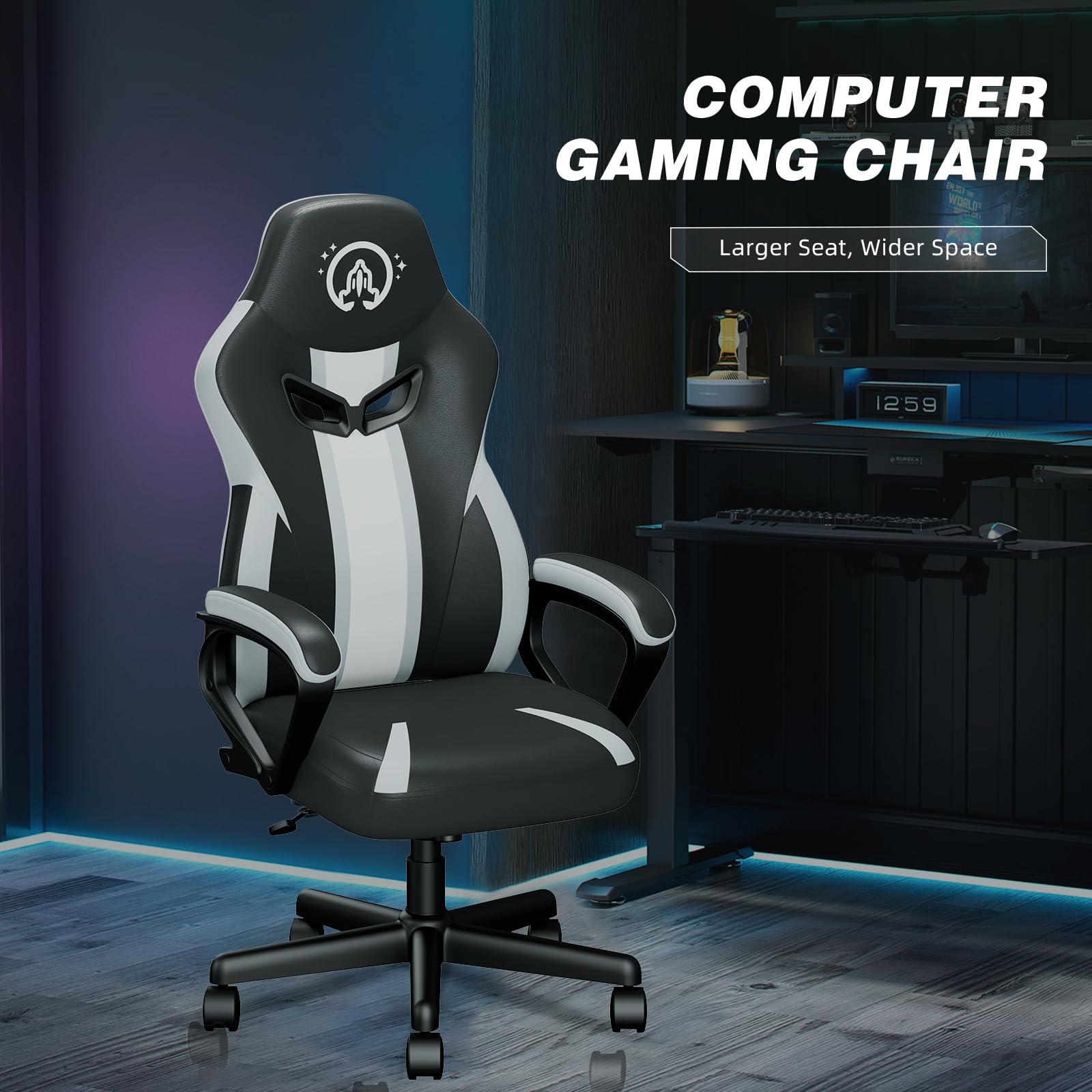 JOYFLY Ergonomic Gaming Chair for Adults - PU Leather Office Desk Computer Chair with Lumbar Support, Height Adjustable & 360° Swivel - Perfect for Gaming, Working & Home Office (Black)