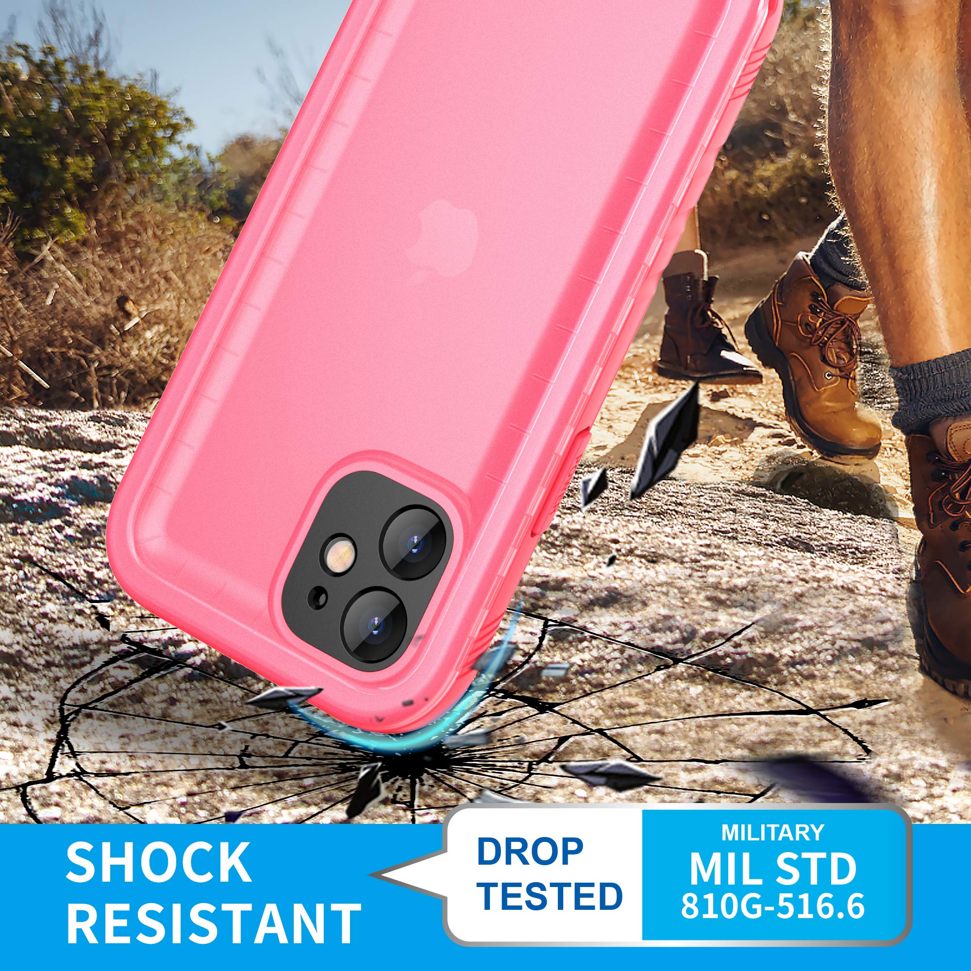 Waterproof Shockproof Rugged Case for iPhone 12 Mini 5.4 Inch - Full Body Protection with Built-in Screen Protector, Dustproof & Durable Cover (Pink) | Perfect for Outdoor Adventures, Travel & Daily Use