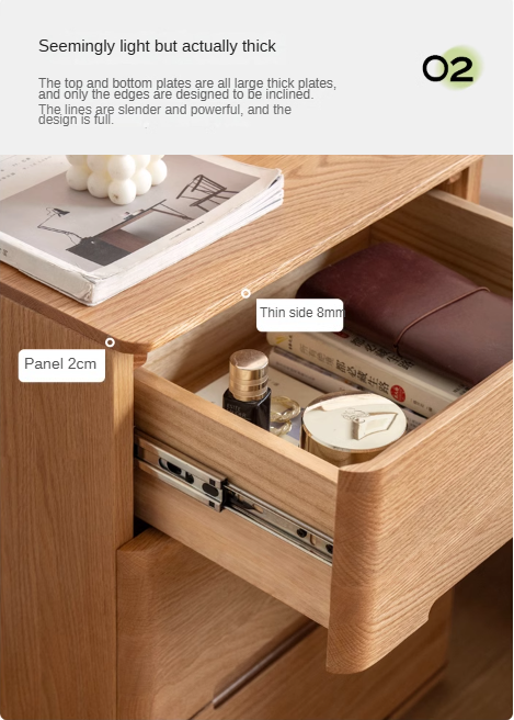 Solid Oak Wood 3-Drawer Nightstand with Lock - Bedside Table for Bedroom, Living Room & Office Storage