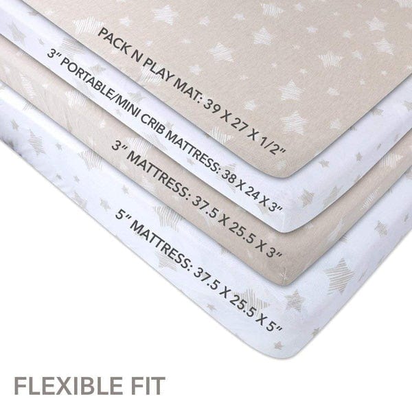 Elys & Co 2 Pack Soft 100% Cotton Pack N Play Sheets - Breathable Crib Mattress Cover for Baby Nursery, Travel & Daycare Use