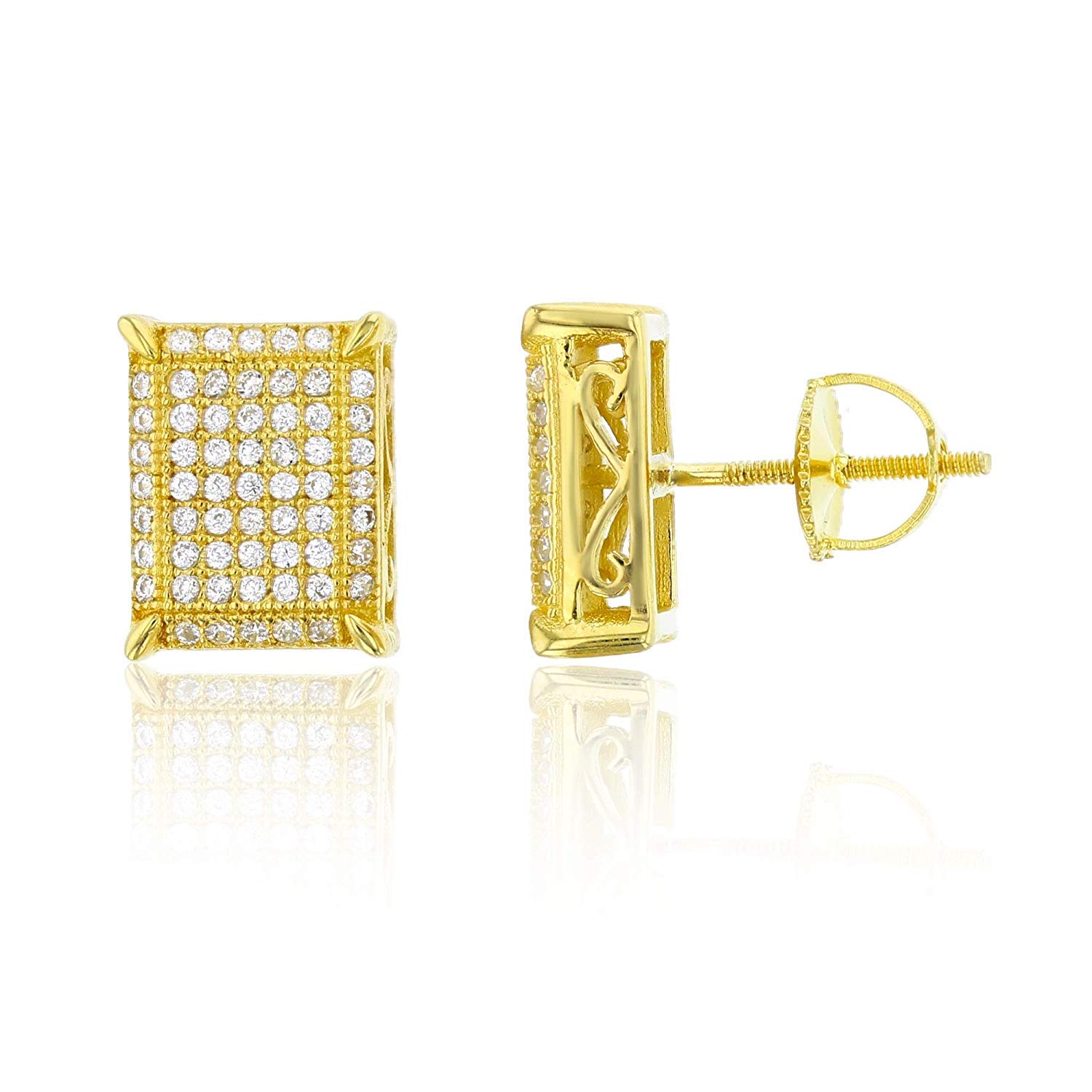 Sterling Silver Micropave Rectangle Screw Back Stud Earrings for Women - Elegant Cubic Zirconia CZ Jewelry Gift for Wedding, Party & Everyday Wear