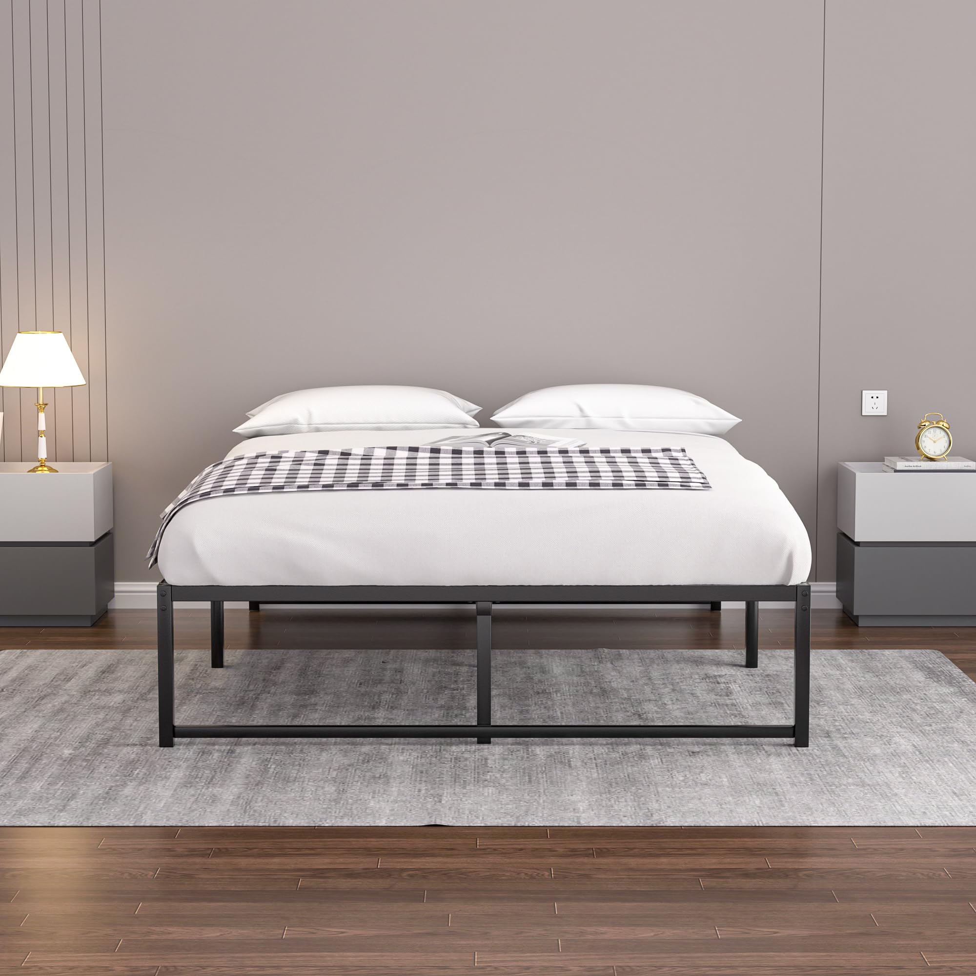 VECELO 14 Inch High Full Bed Frame - Sturdy Metal Platform Mattress Foundation with No Box Spring Needed - Perfect for Small Bedrooms, Guest Rooms & Dorm Rooms