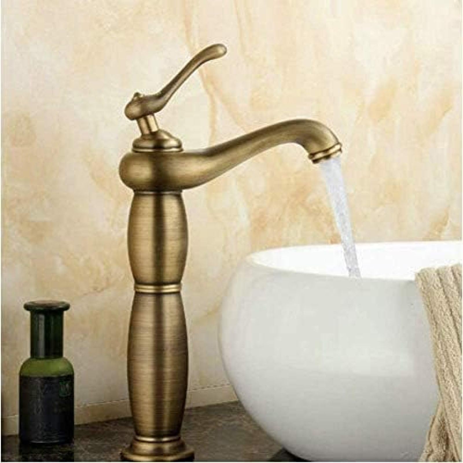 Antique Brass Kitchen Faucet - Tall Barber Shop Style for Vintage Decor