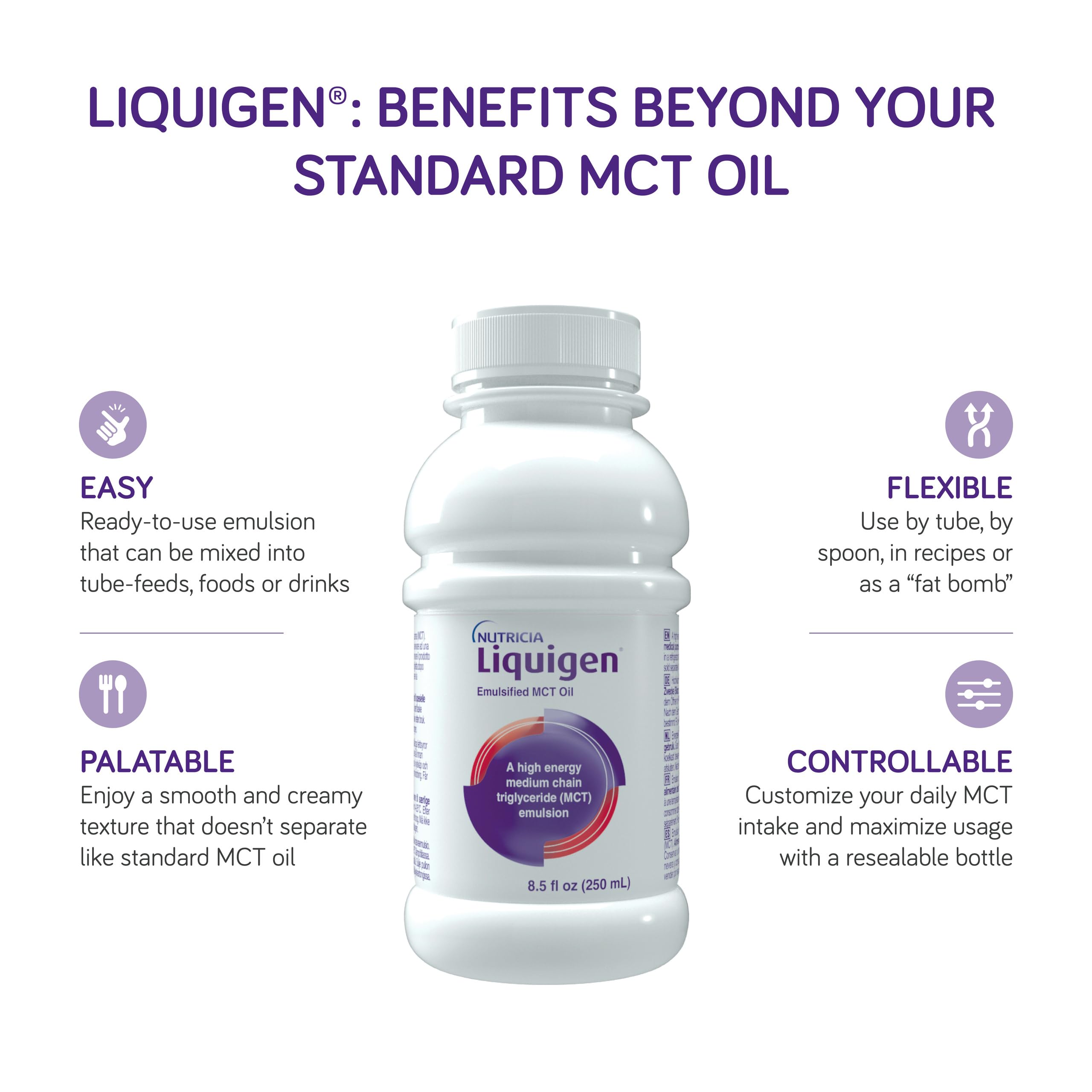 Liquigen Emulsified MCT Oil - 8.5 Fl Oz Bottle (Pack of 4) - Premium Keto Supplement for Weight Loss & Energy Boost - Ideal for Coffee, Smoothies & Baking