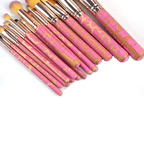 Premium 15-Piece Luxury Makeup Brush Set - Synthetic Foundation, Blending, Powder, Blush, Concealer & Eyeshadow Brushes - Wooden Handle (Pink/Yellow) for Professional & Everyday Makeup Application