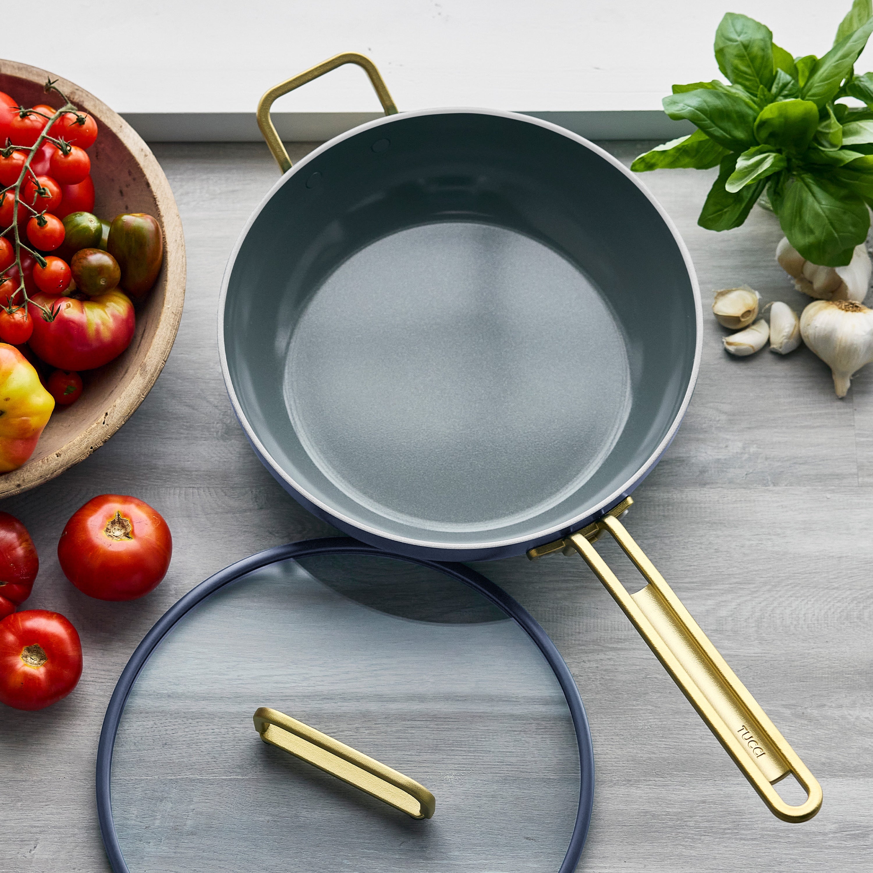 Stanley Tucci™ Ceramic Nonstick 4.5 Quart Saucepan with Lid - Marino Blue Cookware for Healthy Cooking | Perfect for Pasta, Soups & Sauces